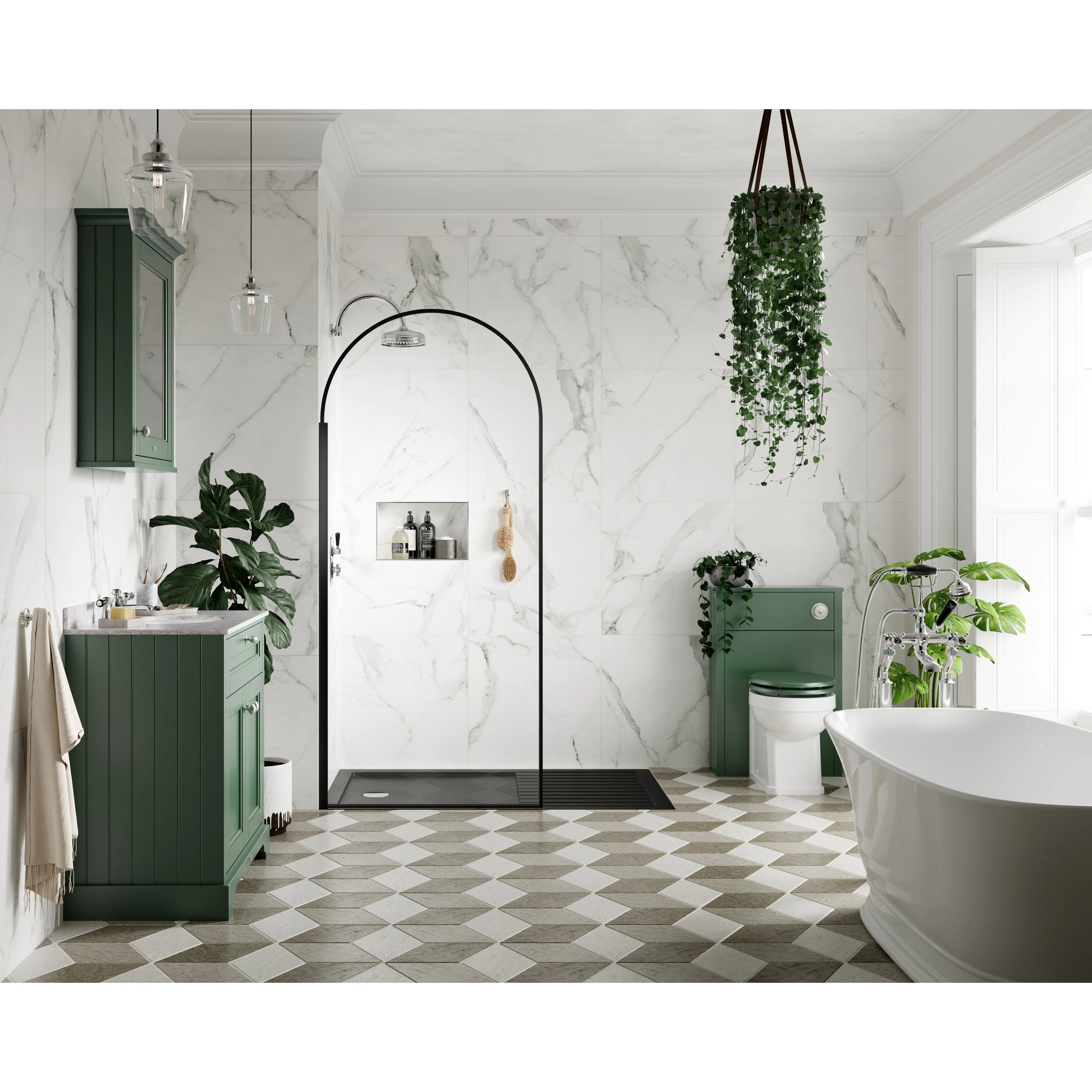 Hudson Reed Old London 800mm 2-Door Vanity Unit & Single Bowl Grey Marble Top 3 Tap Hole - Hunter Green - Image 2