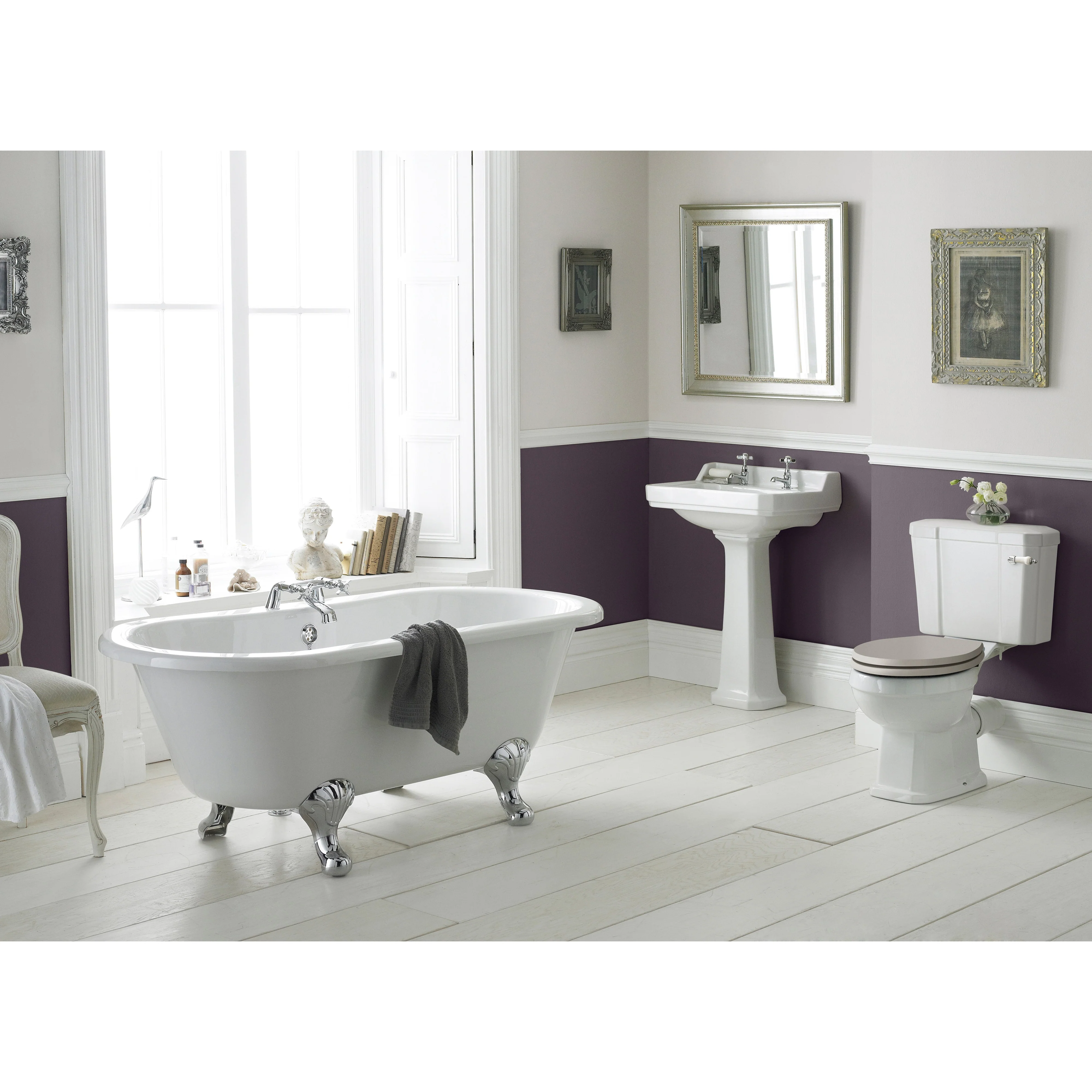 Hudson Reed Richmond 500mm Basin & Pedestal (2 Tap Hole) - White - Image 2