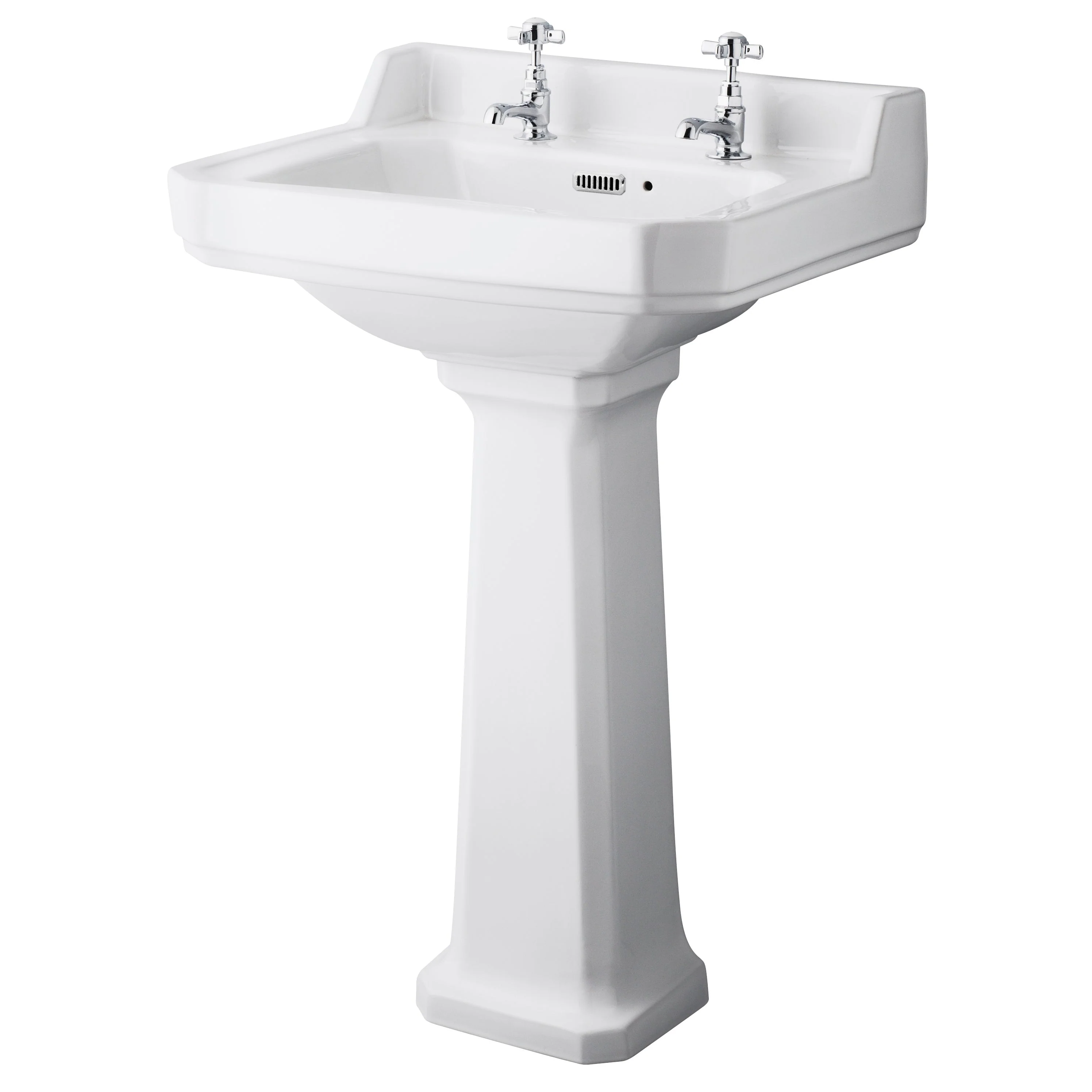 Hudson Reed Richmond 560mm Basin & Pedestal (2 Tap Hole) - White