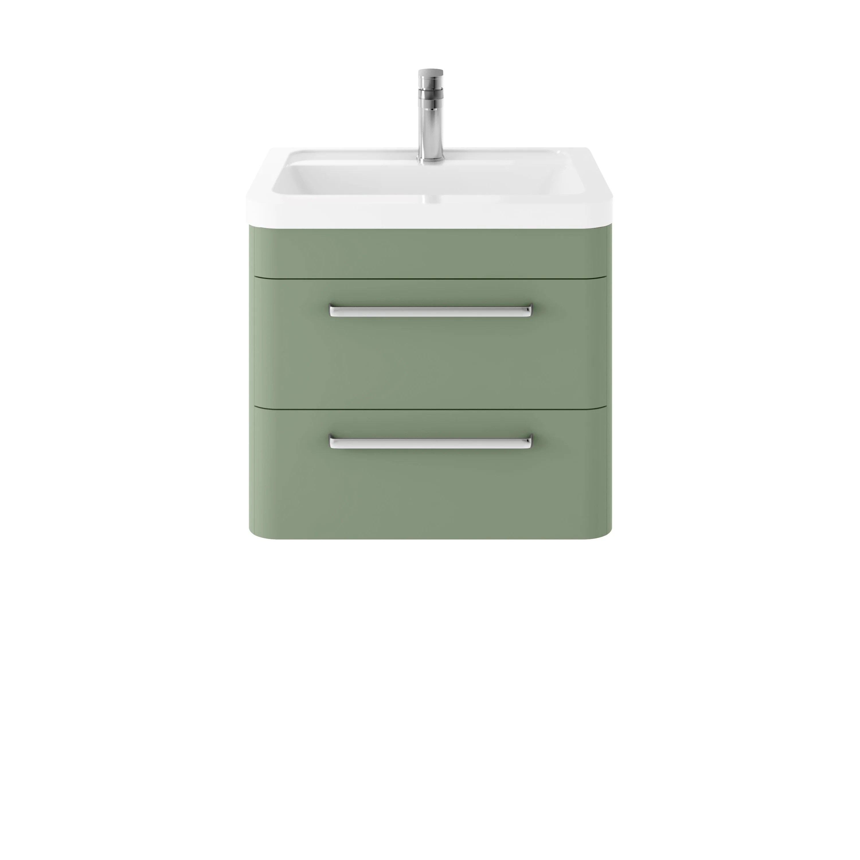 Hudson Reed Solar 600 Wall Hung 2-Drawer Unit & Ceramic Basin - Fern Green