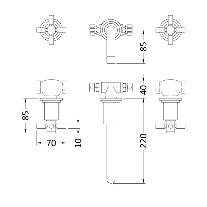 Hudson Reed Tec Crosshead 3-Hole Basin Mixer Tap Wall Mounted - Image 3