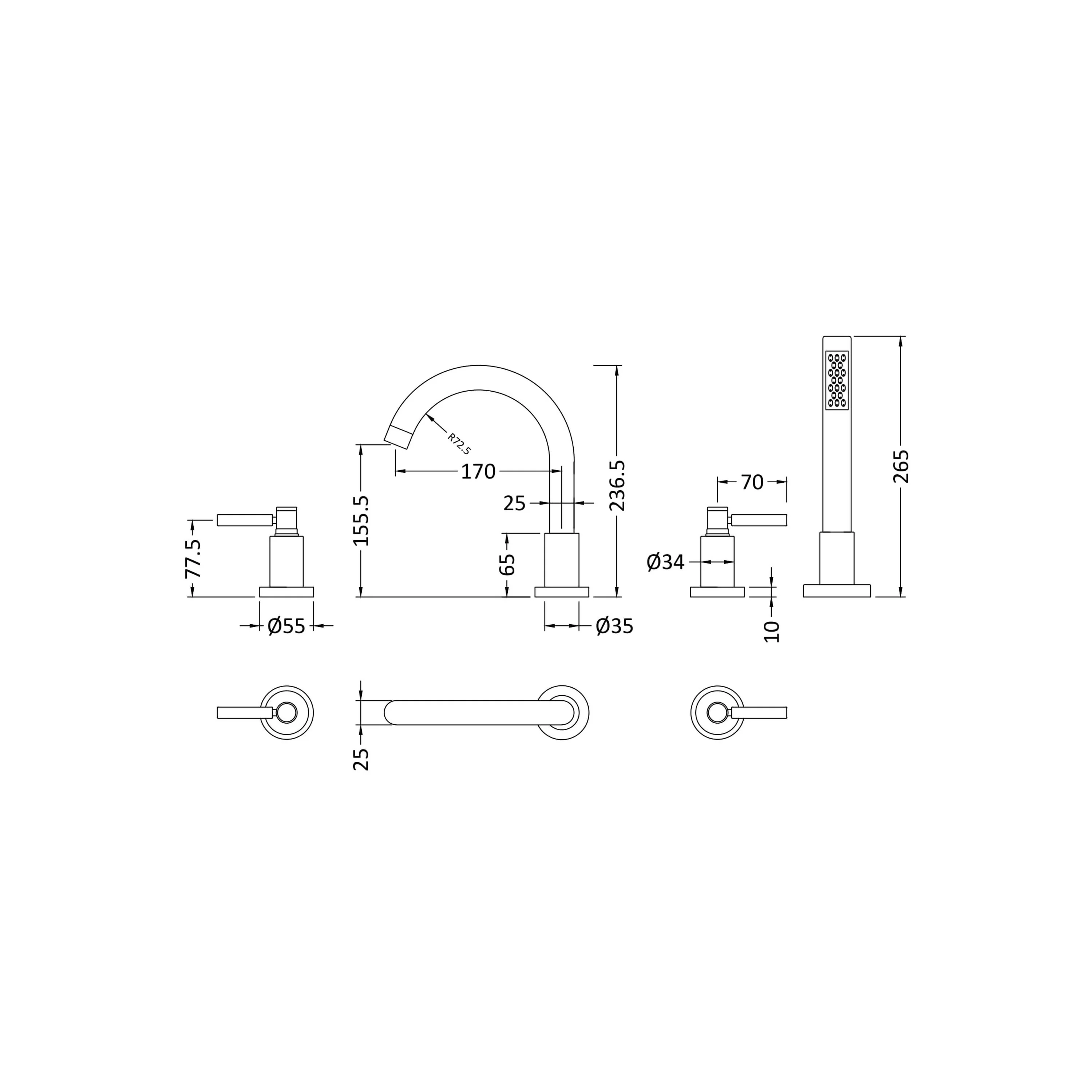Hudson Reed Tec Lever 4 Hole Bath Shower Mixer Tap with Shower Kit & Hose Retainer - Image 3