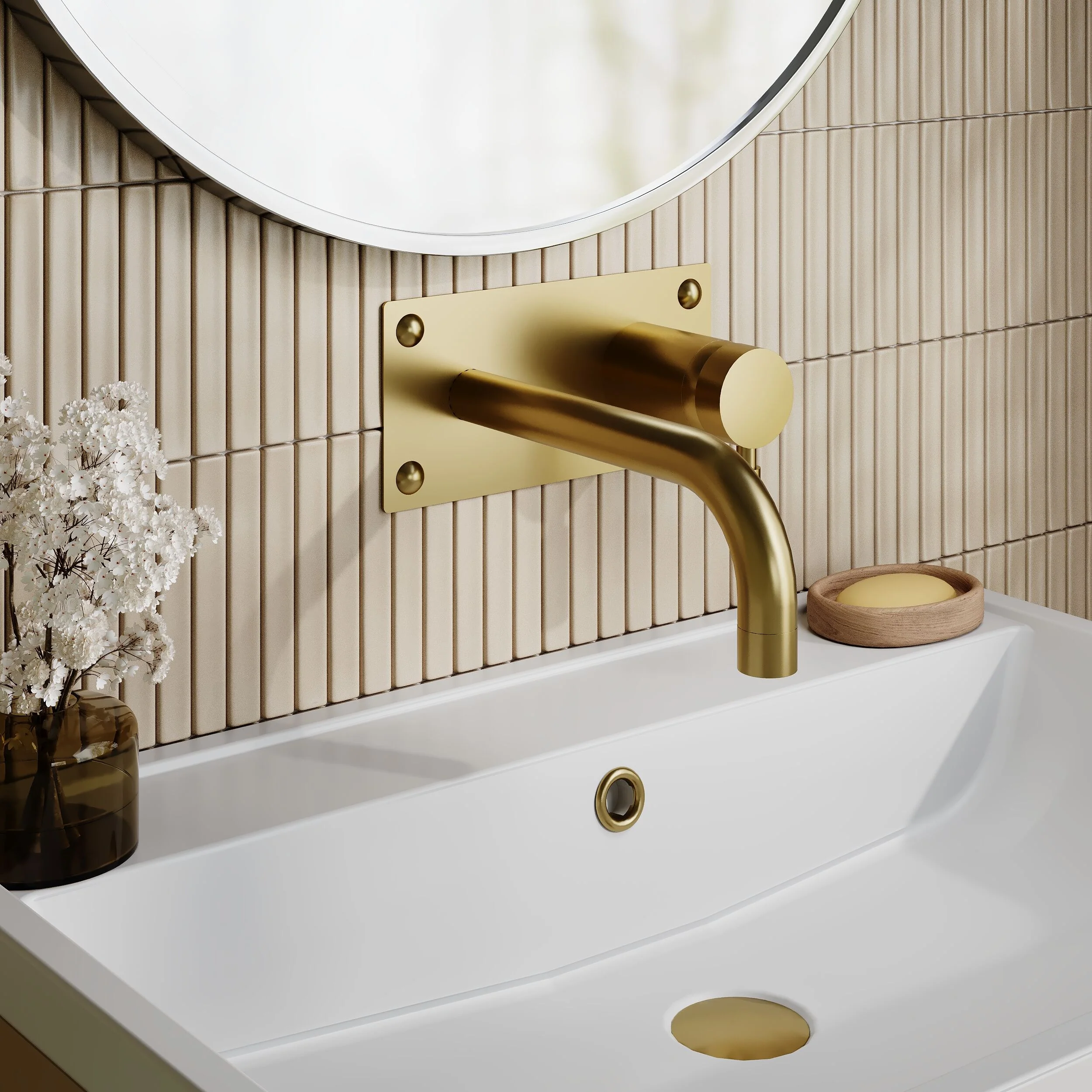 Hudson Reed Tec Single Lever Wall Mounted Basin Bath Filler - Brushed Brass - Image 3