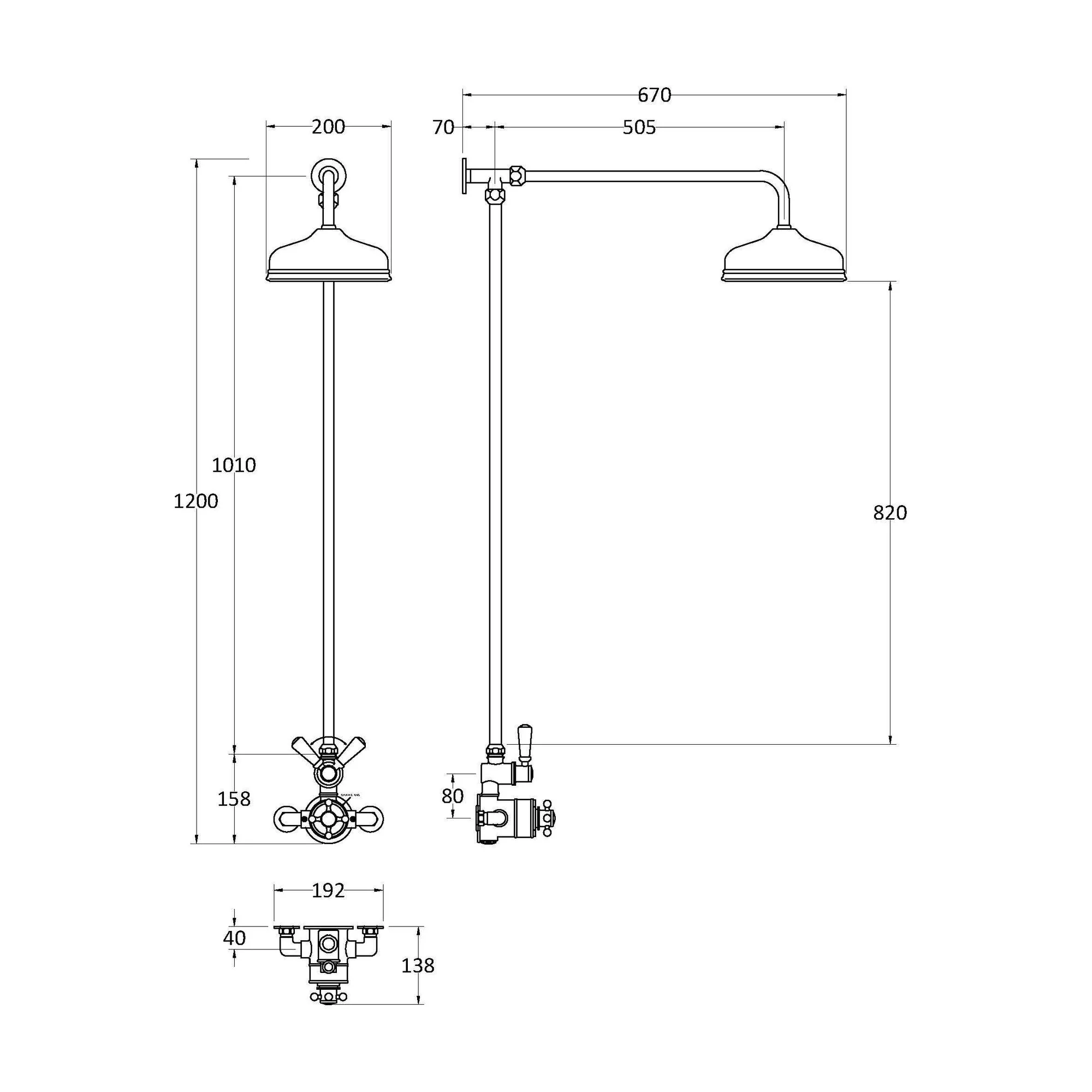 Hudson Reed Traditional Thermostatic Shower Kit With Fixed Head - Brushed Pewter - Image 2