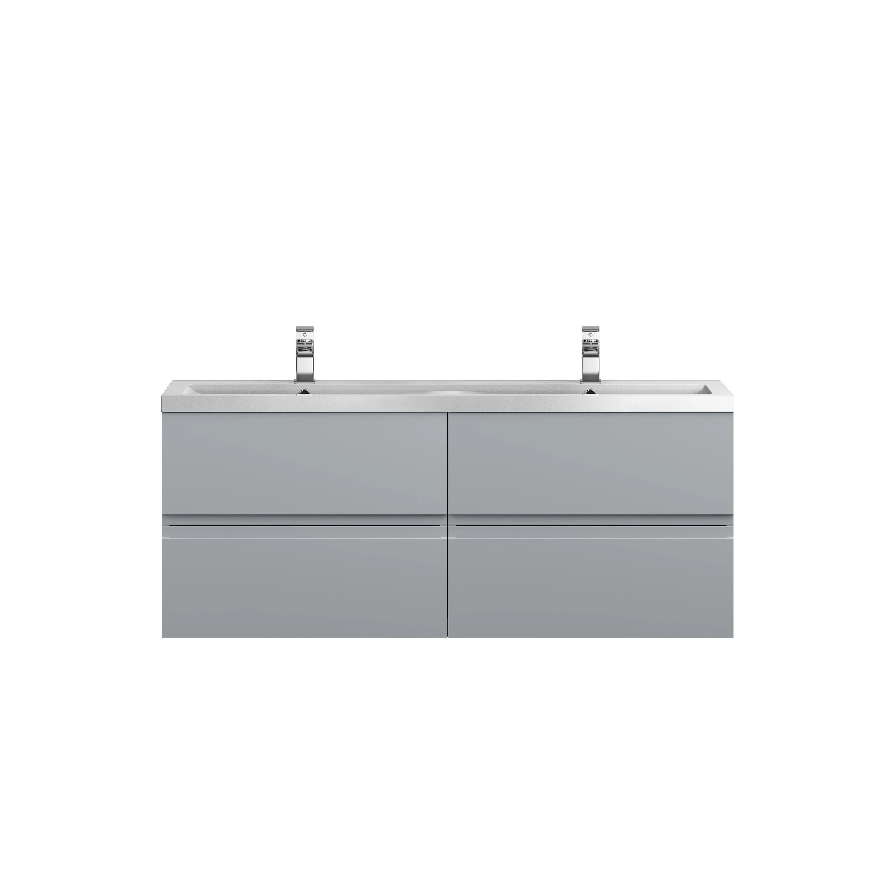 Hudson Reed Urban 1200 Wall Hung 4 Drawer Vanity & Double Basin - Satin Grey