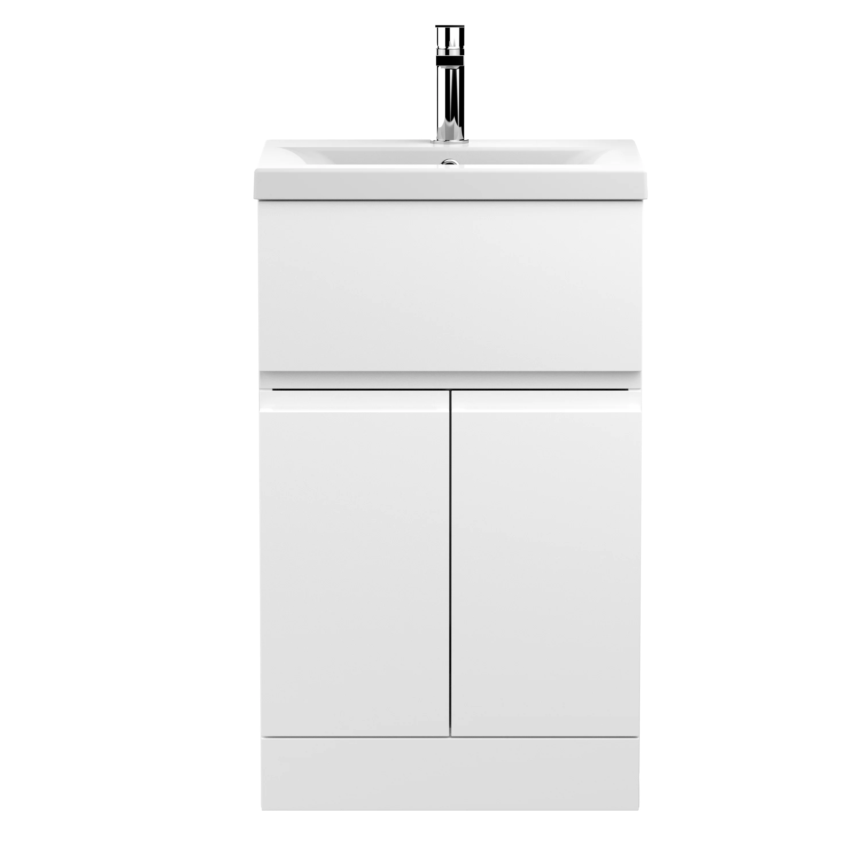 Hudson Reed Urban 500mm Floor Standing 2-Door/Drawer Vanity Unit & Basin 1 - Satin White