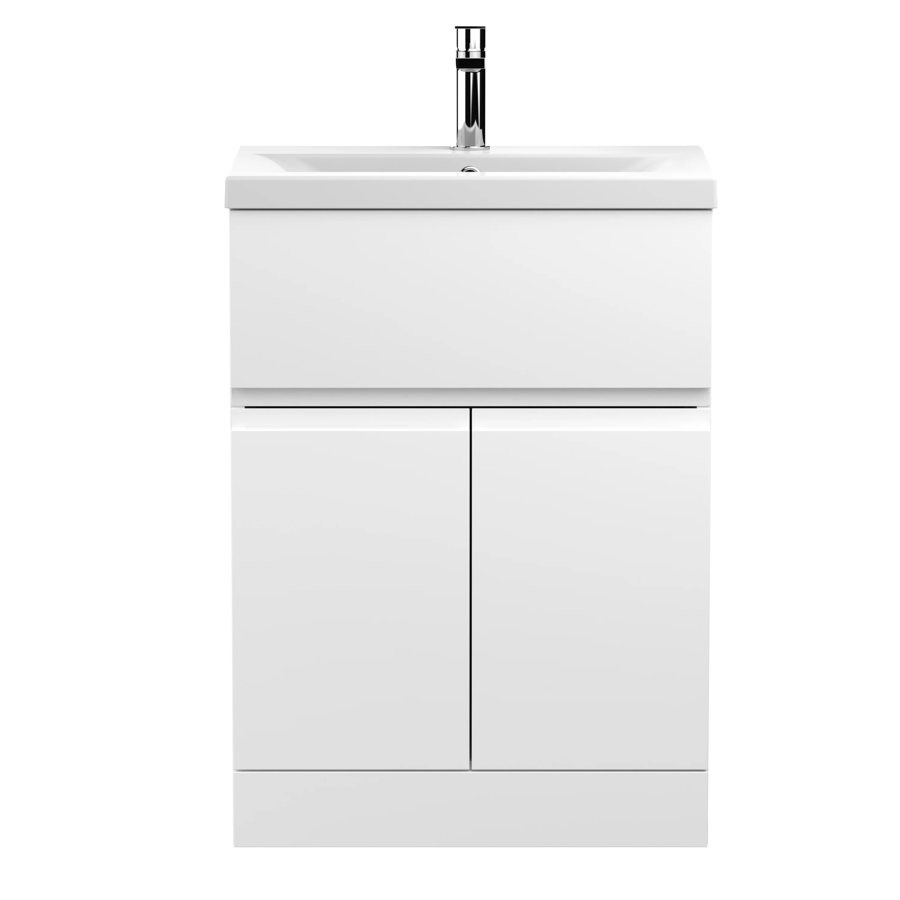 Hudson Reed Urban 600mm Floor Standing 2-Door/Drawer Vanity Unit & Basin 1 - Satin White