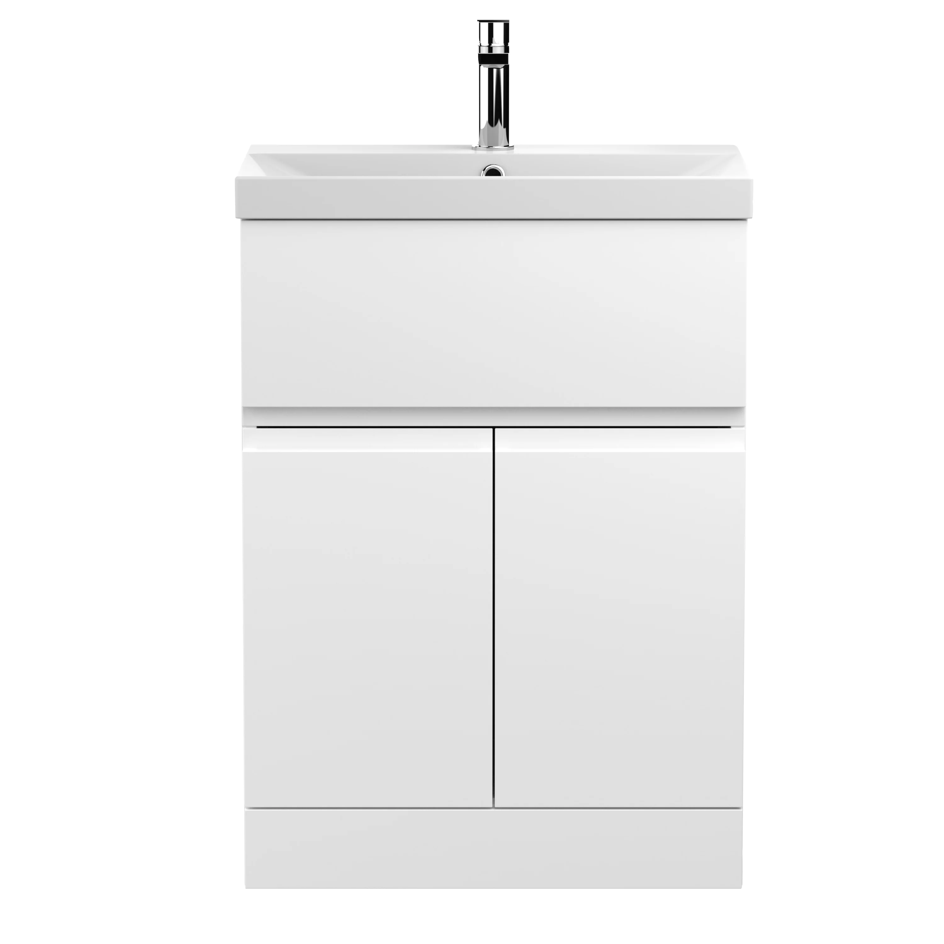 Hudson Reed Urban 600mm Floor Standing 2-Door/Drawer Vanity Unit & Basin 3 - Satin White