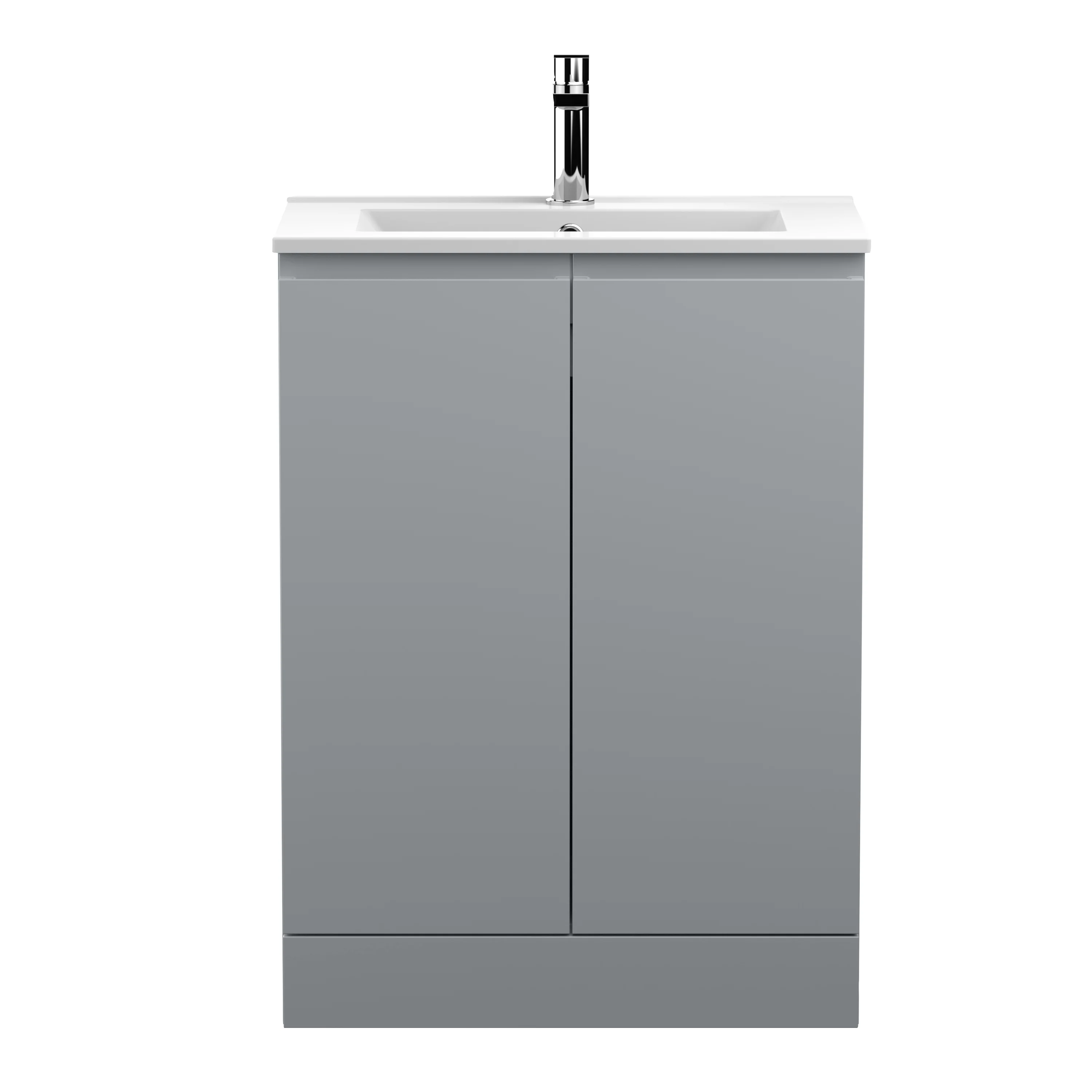 Hudson Reed Urban 600mm Floor Standing 2-Door Vanity Unit & Basin 2 - Satin Grey