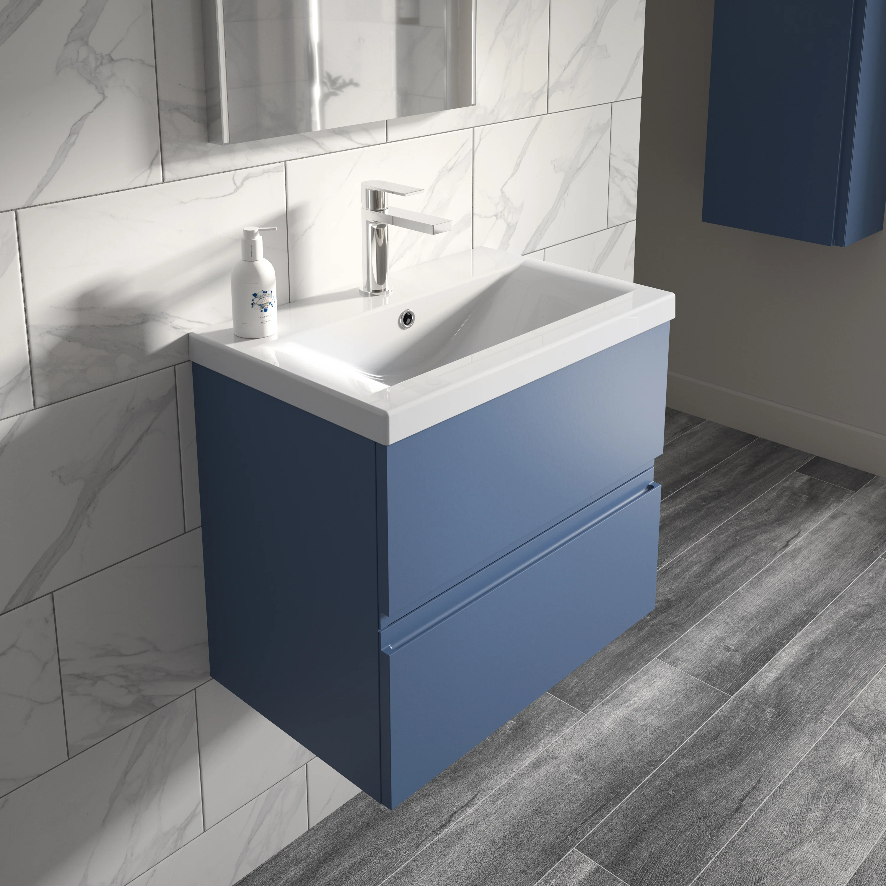 Hudson Reed Urban 800mm Floor Standing 2-Door Vanity Unit & Basin 1 - Satin Blue - Image 2