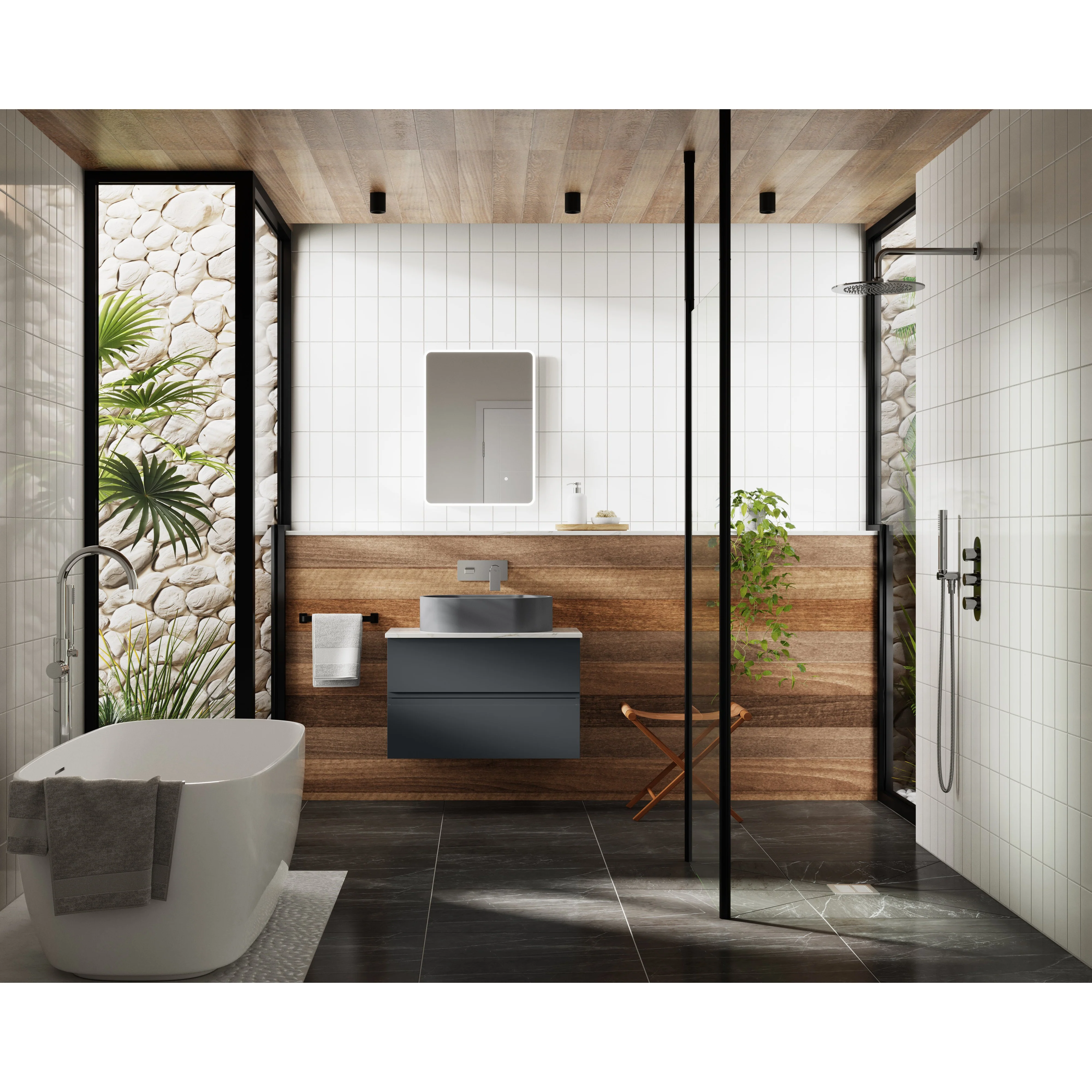 Hudson Reed Urban 800mm Wall Hung 2-Drawer Unit & Laminate Worktop - Soft Black - Image 2