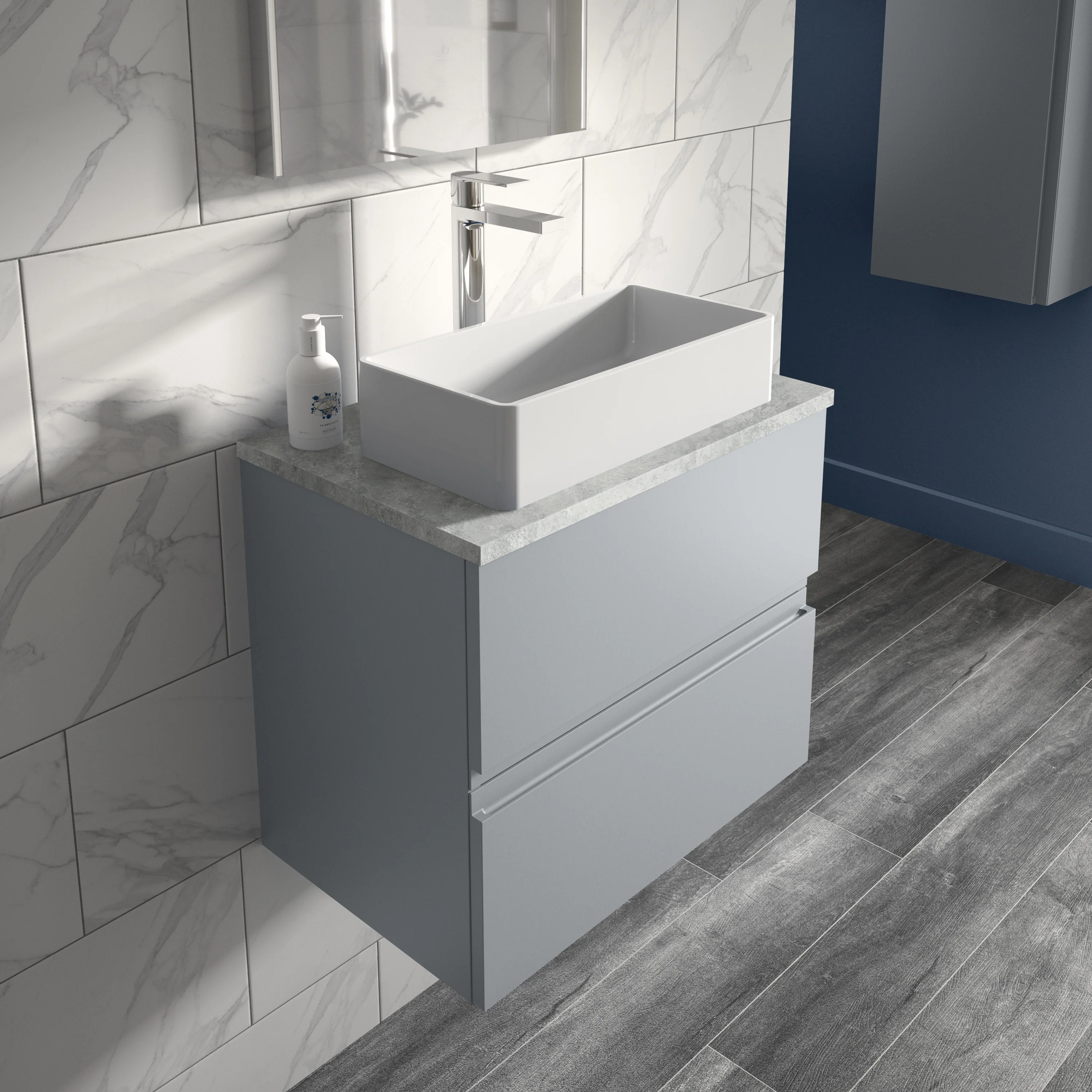 Hudson Reed Urban 800mm Wall Hung 2-Drawer Vanity Unit & Grey Worktop - Satin Grey - Image 2