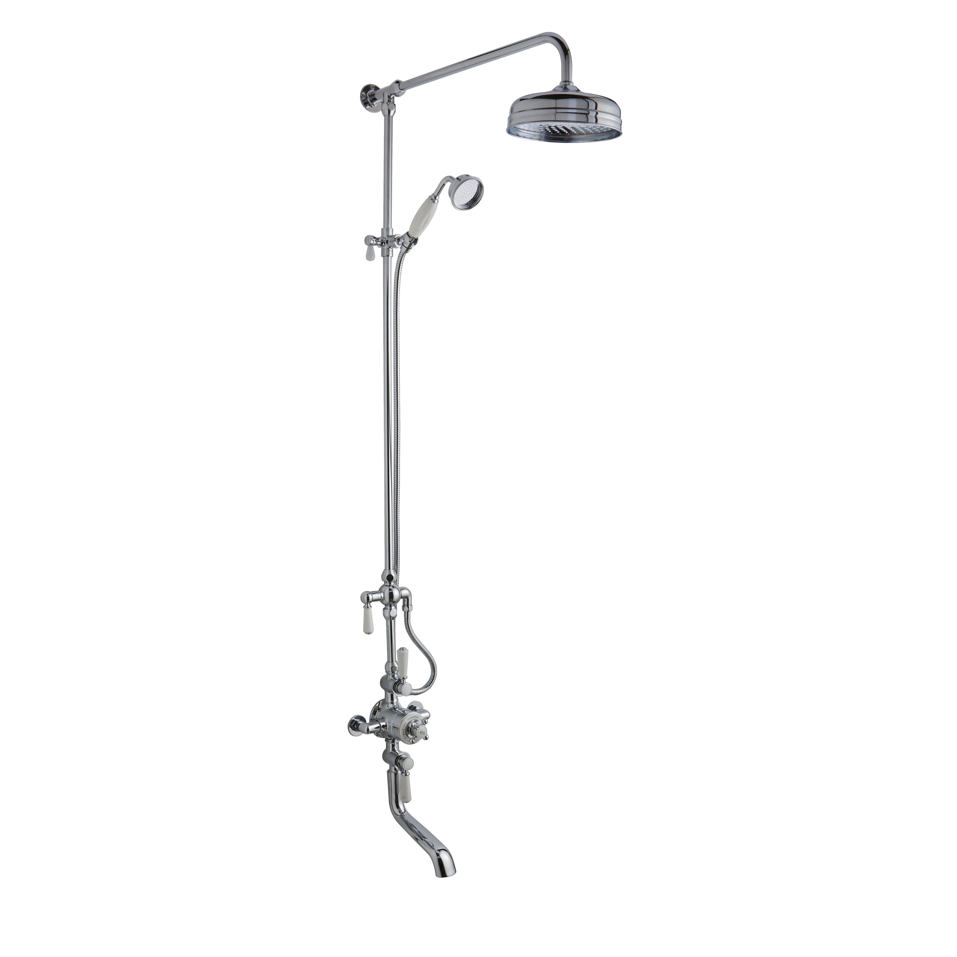 Hudson Reed White Topaz Triple Thermostatic Shower Valve With Rigid Riser - Chrome / White