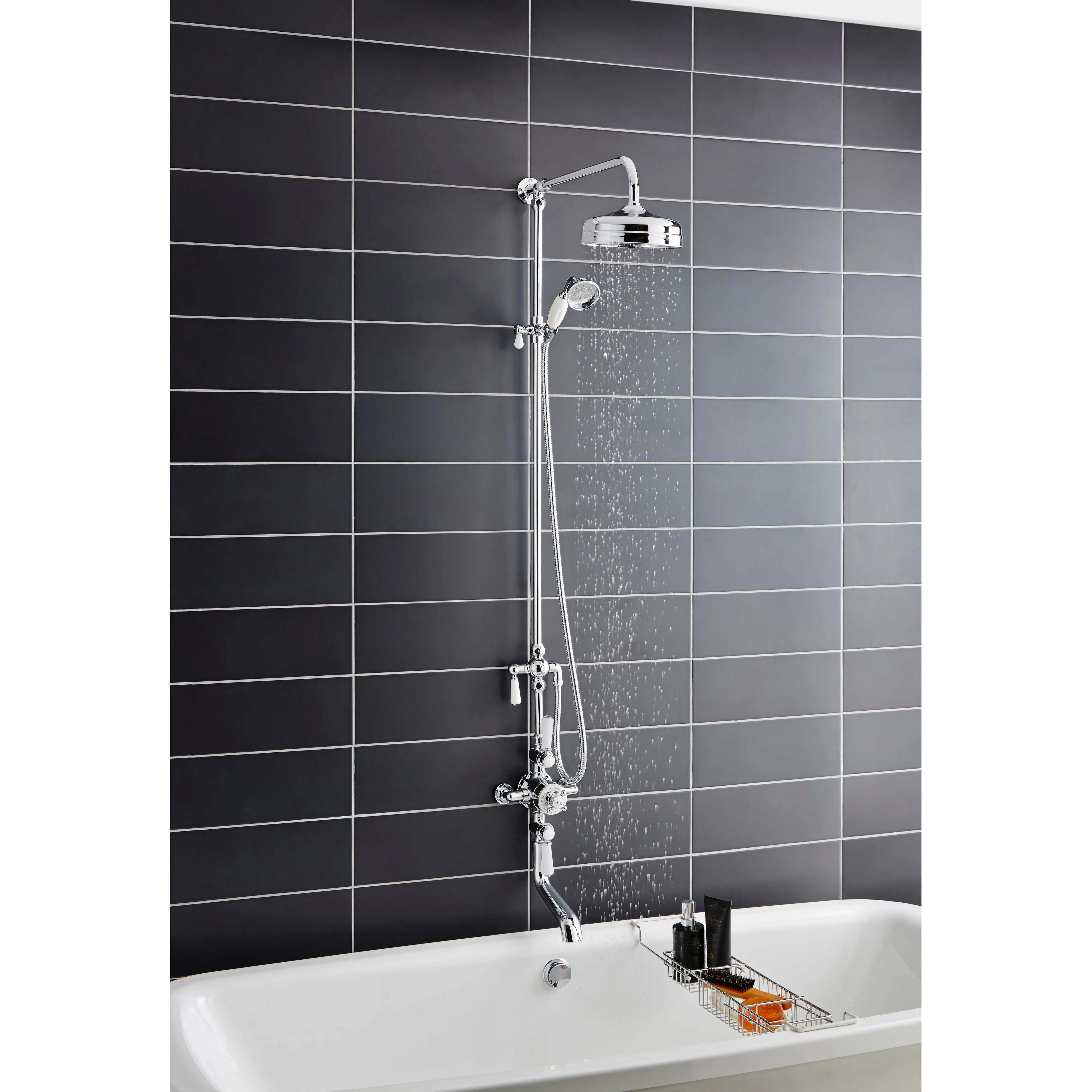 Hudson Reed White Topaz Triple Thermostatic Shower Valve With Rigid Riser - Chrome / White - Image 2