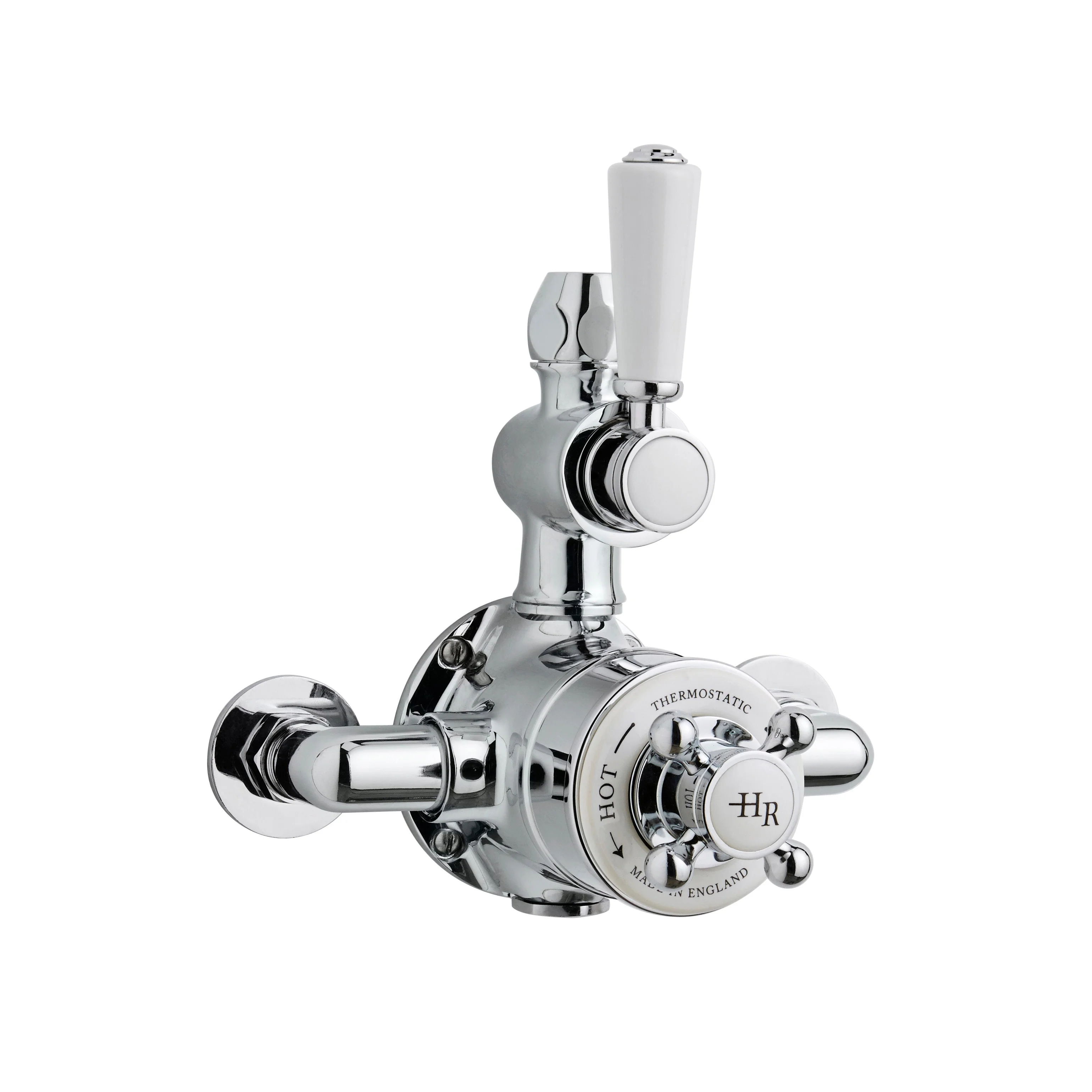 Hudson Reed White Topaz Exposed Twin Thermostatic Shower Valve - Chrome / White - TSVT101