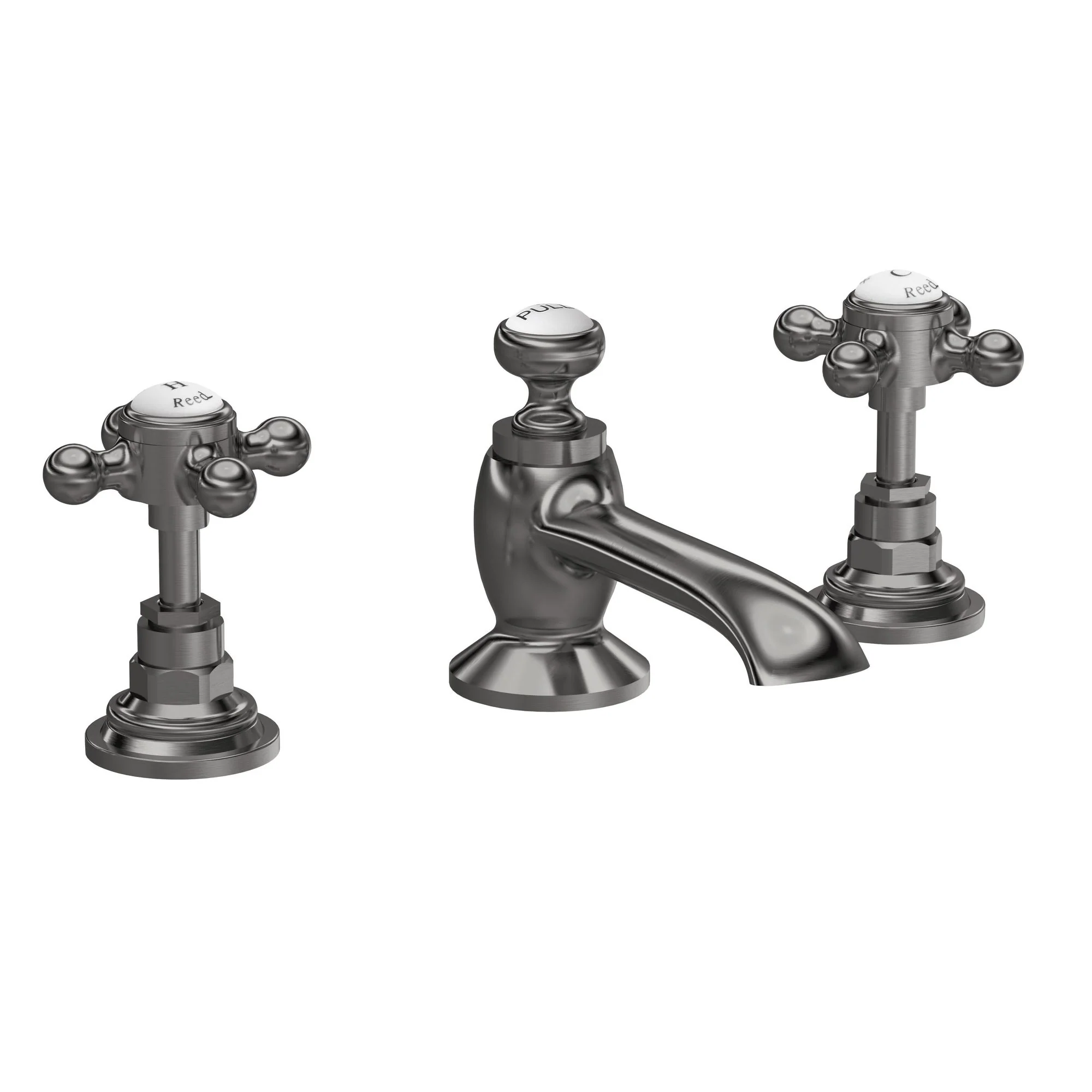 Hudson Reed White Topaz With Crosshead 3 Tap Hole Basin Mixer  - Brushed Pewter - BC707HX