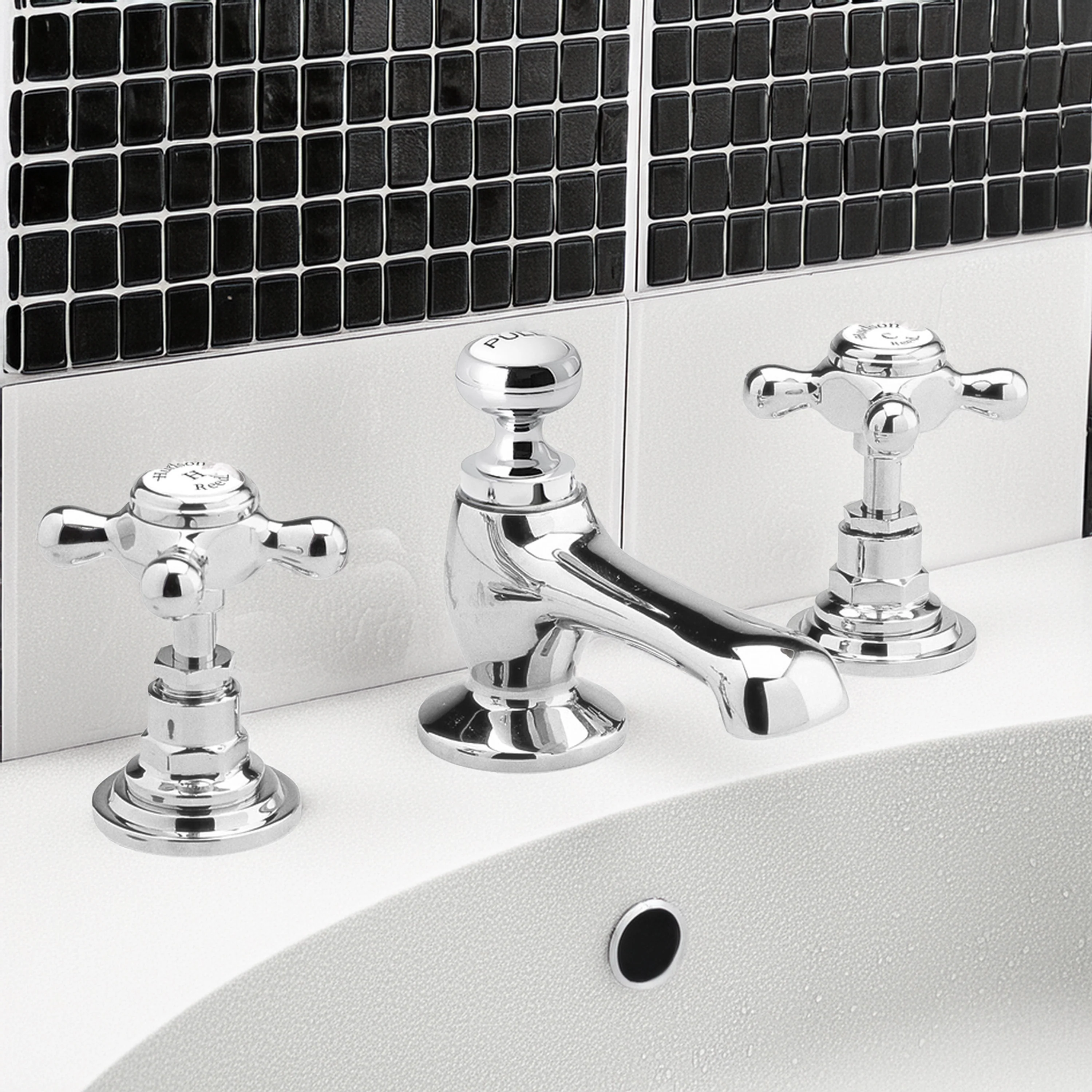 Hudson Reed White Topaz With Crosshead 3 Tap Hole Basin Mixer - Chrome / White - BC307HX