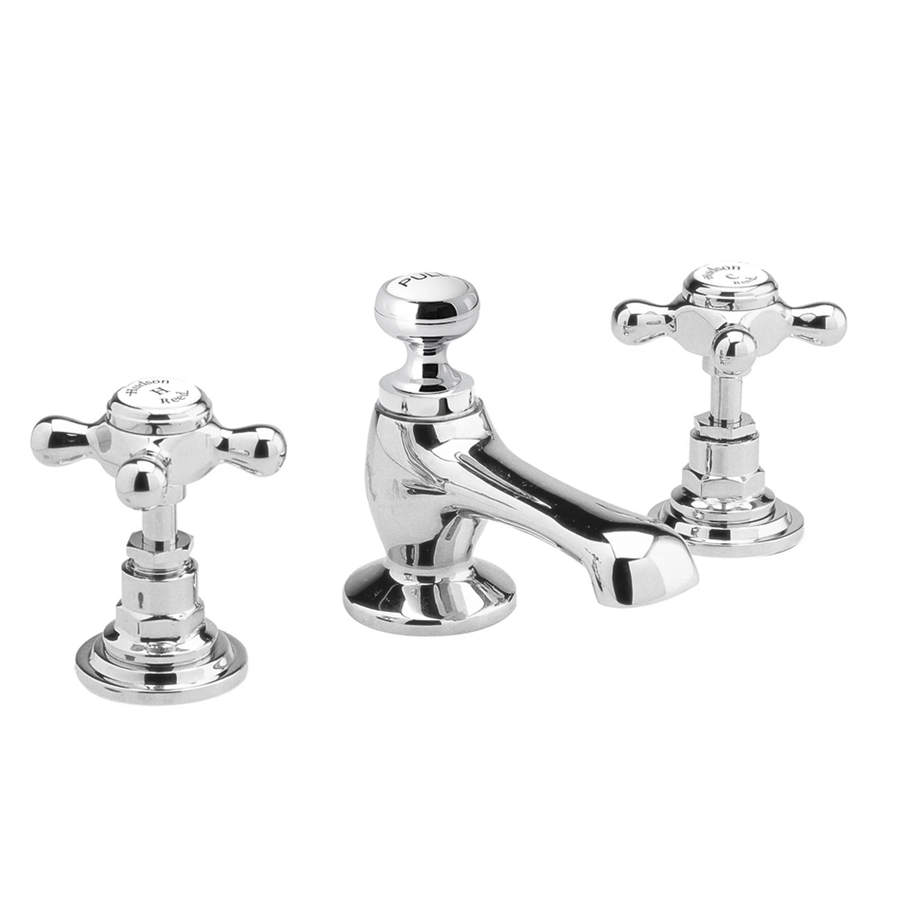 Hudson Reed White Topaz With Crosshead 3 Tap Hole Basin Mixer - Chrome / White - BC307HX - Image 3