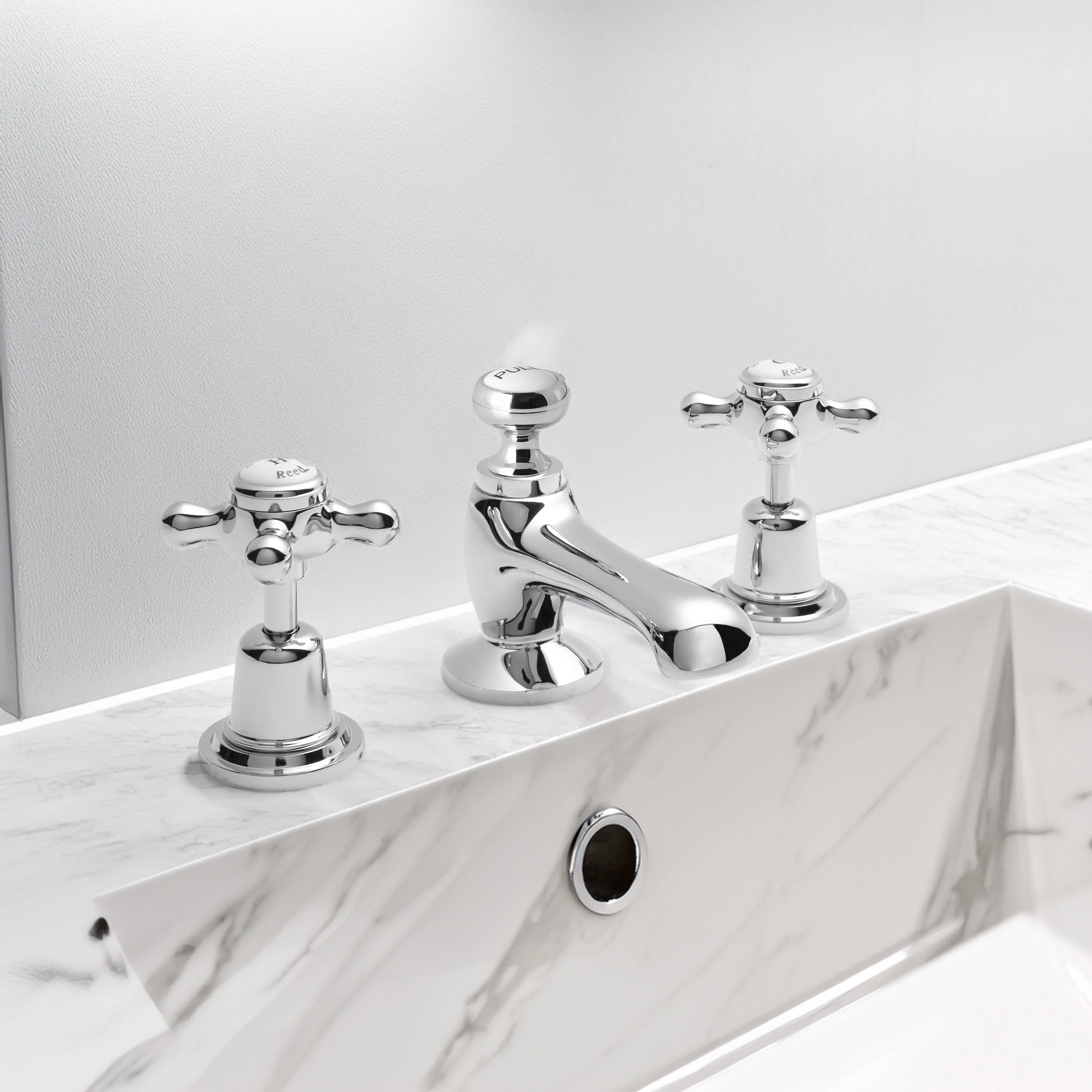 Hudson Reed White Topaz With Crosshead 3 Tap Hole Basin Mixer - Chrome / White - BC307DX