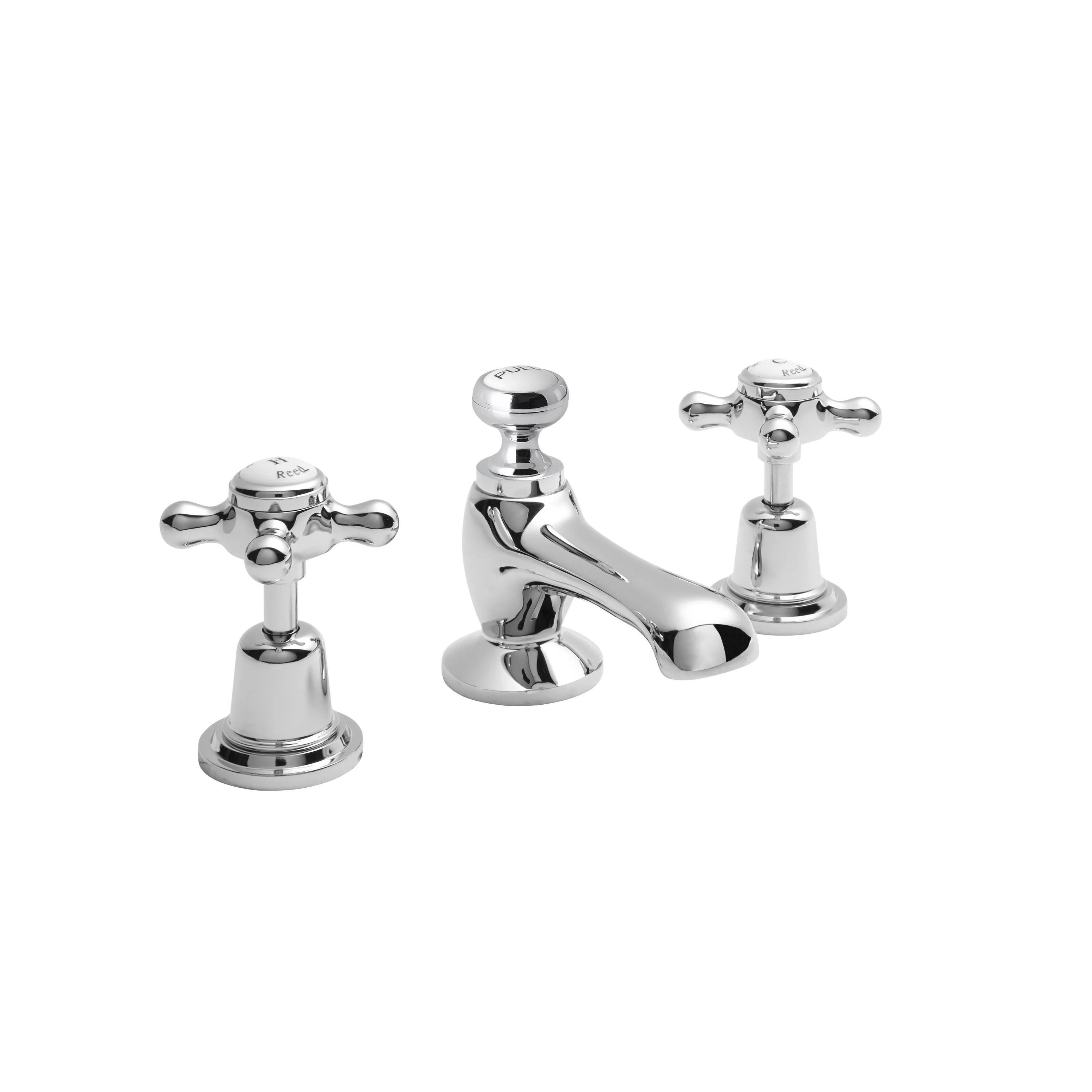 Hudson Reed White Topaz With Crosshead 3 Tap Hole Basin Mixer - Chrome / White - BC307DX - Image 2