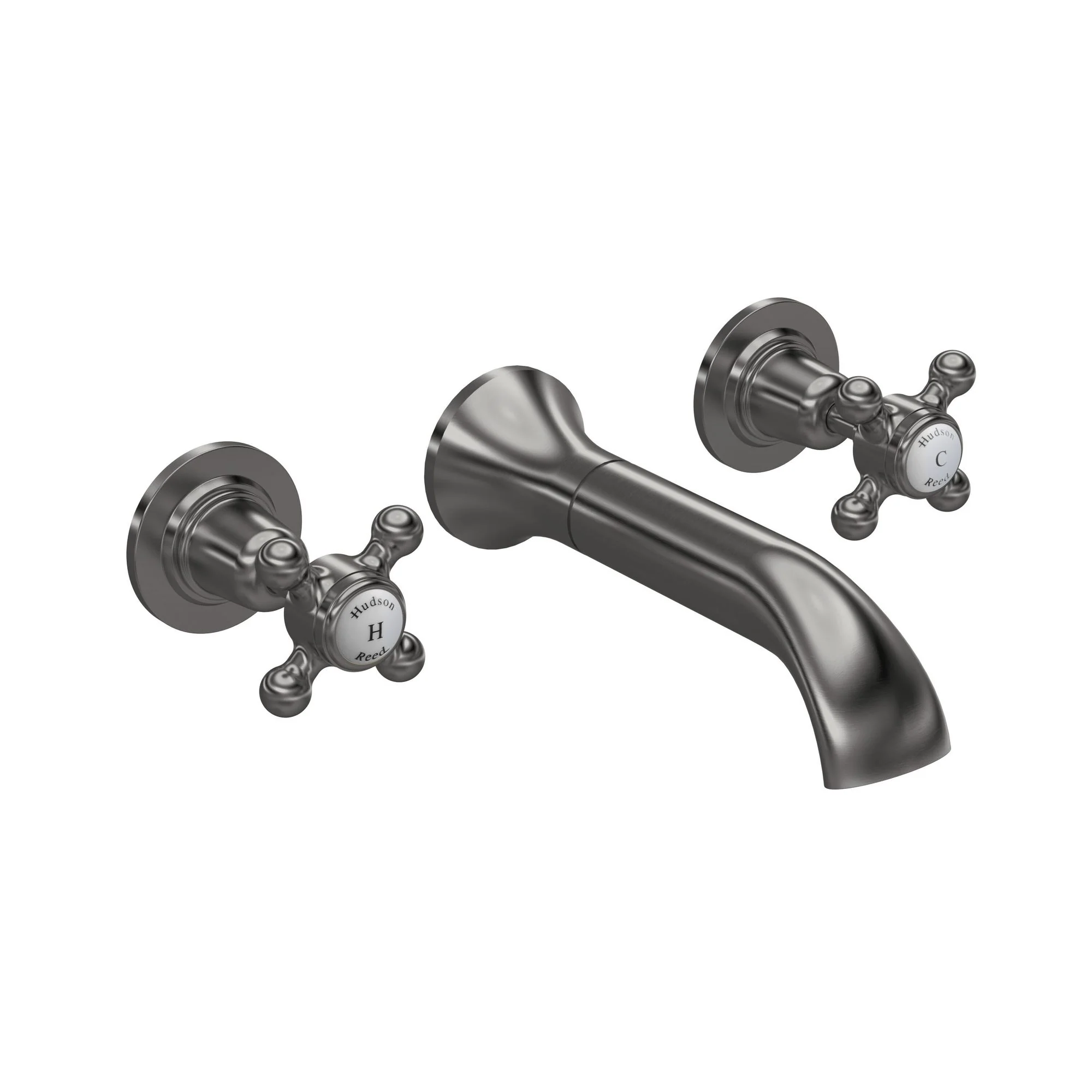 Hudson Reed White Topaz With Crosshead 3 Tap Hole Wall Mounted Basin Mixer - Brushed Pewter - BC717DX