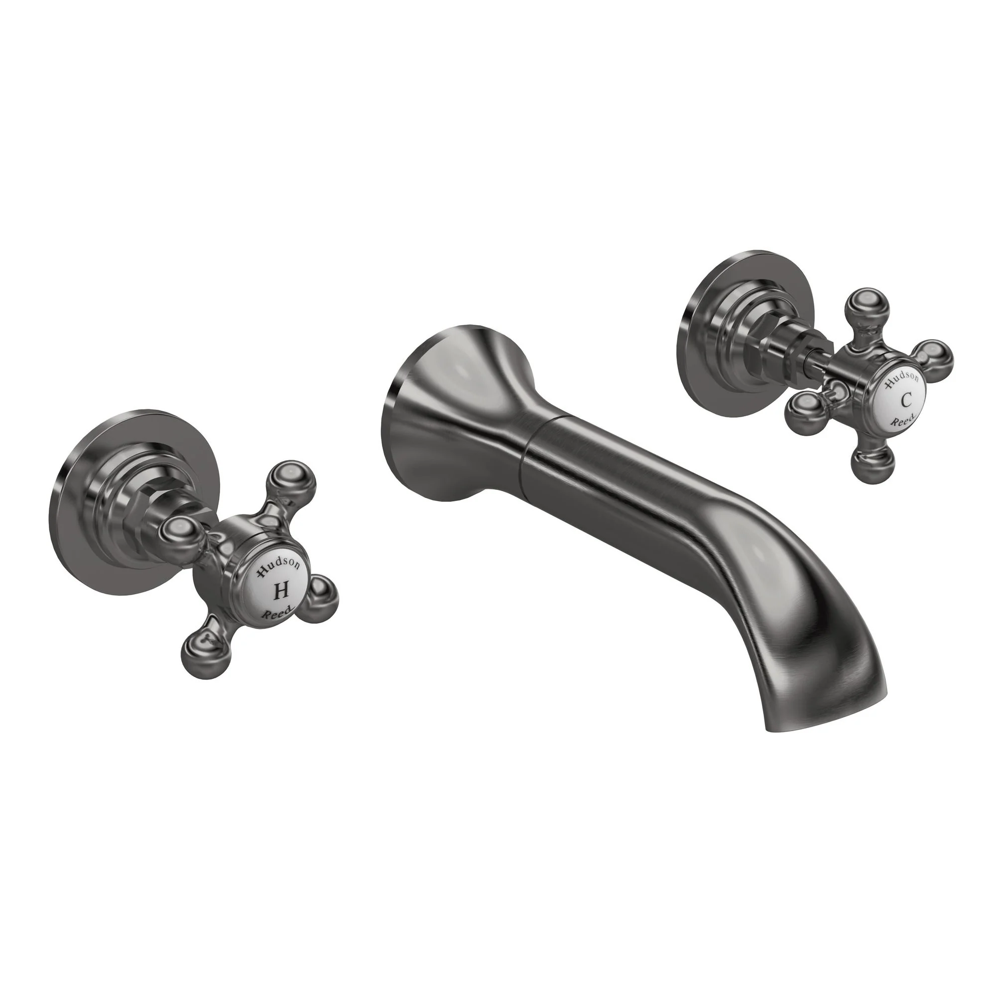 Hudson Reed White Topaz With Crosshead 3 Tap Hole Wall Mounted Basin Mixer - Brushed Pewter - BC717HX
