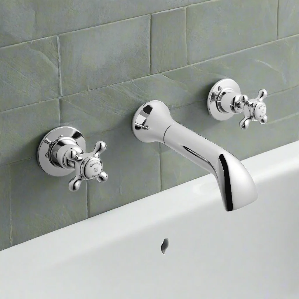 Hudson Reed White Topaz With Crosshead 3 Tap Hole Wall Mounted Basin Mixer - Chrome - BC317DX