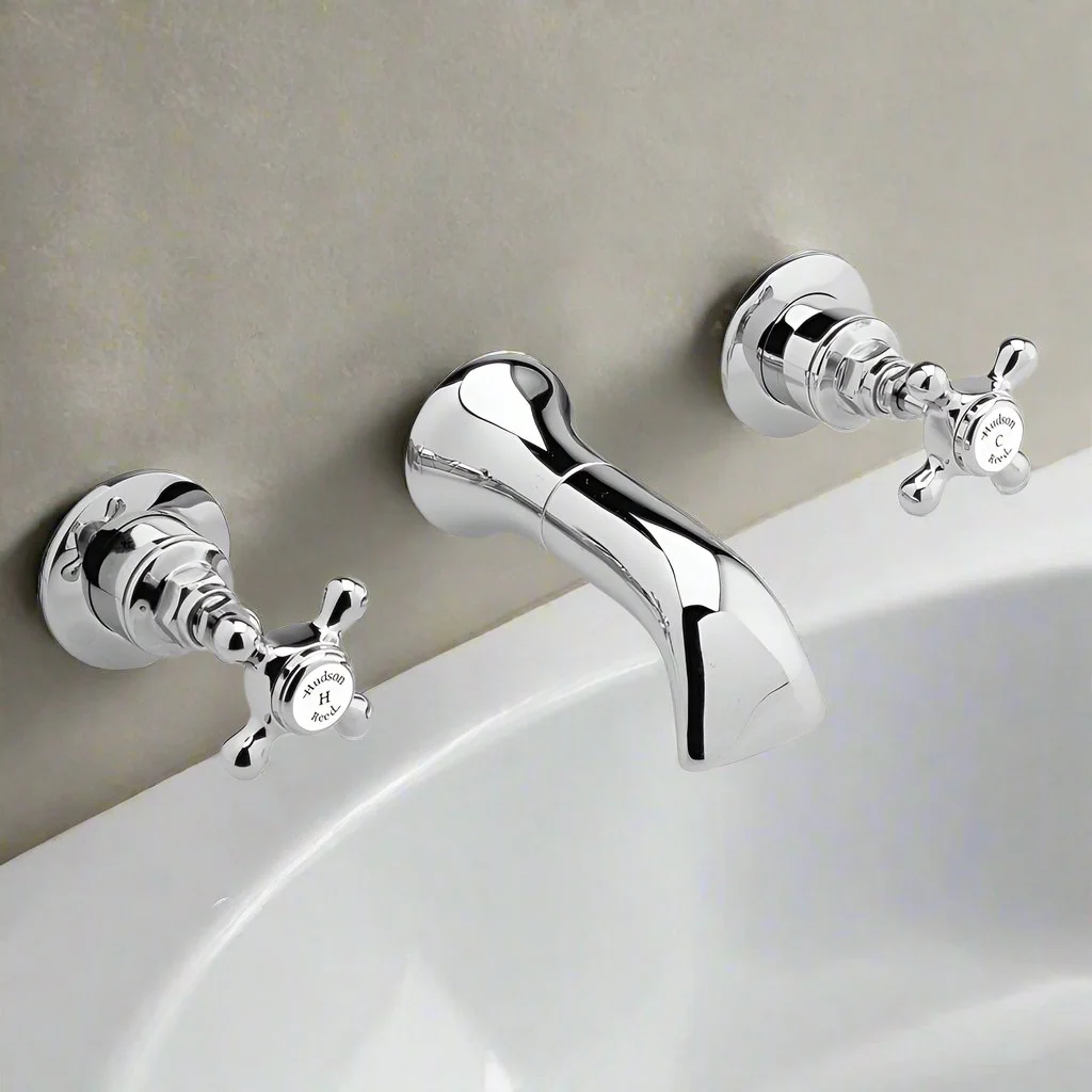 Hudson Reed White Topaz With Crosshead 3 Tap Hole Wall Mounted Basin Mixer - Chrome - BC317HX