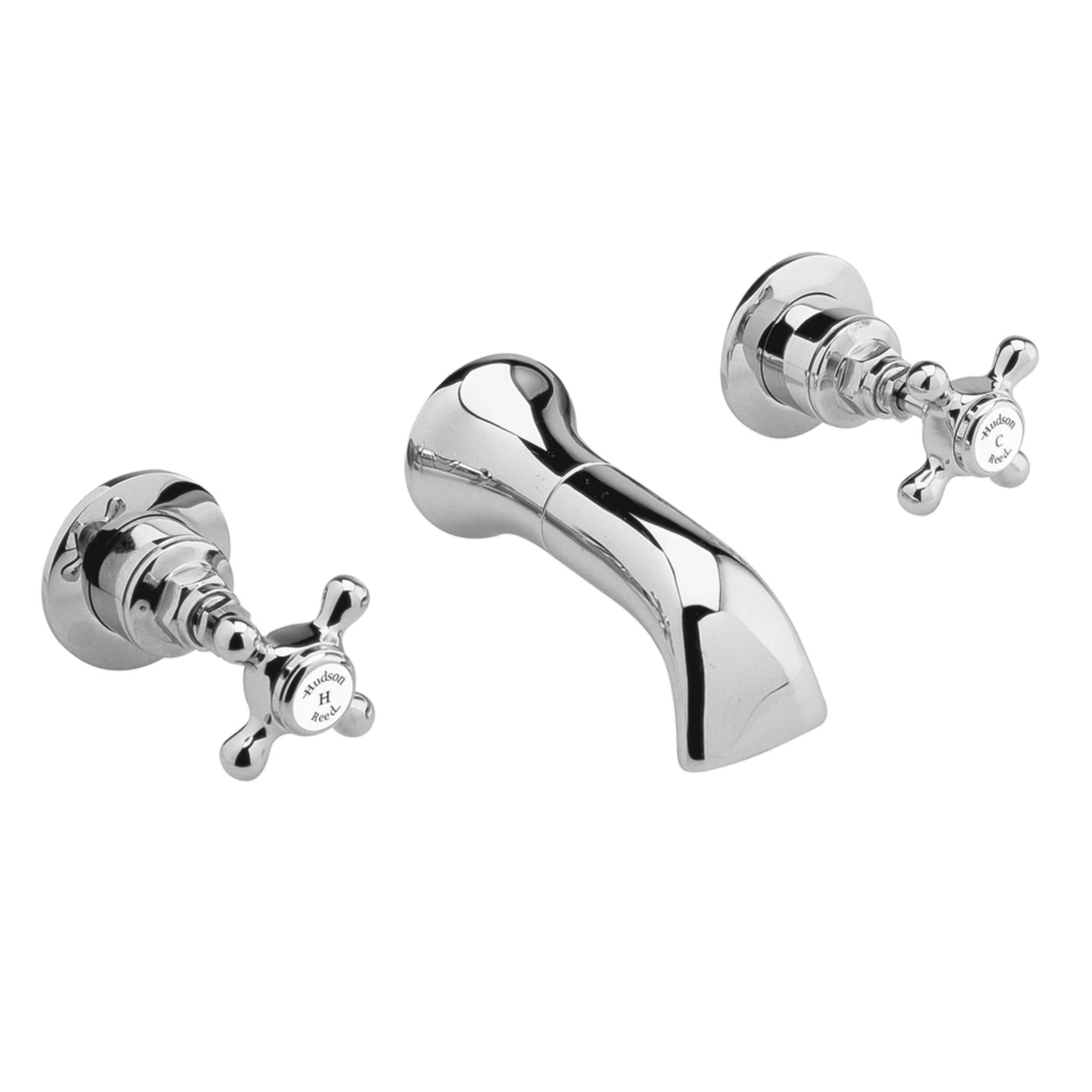 Hudson Reed White Topaz With Crosshead 3 Tap Hole Wall Mounted Basin Mixer - Chrome - BC317HX - Image 2
