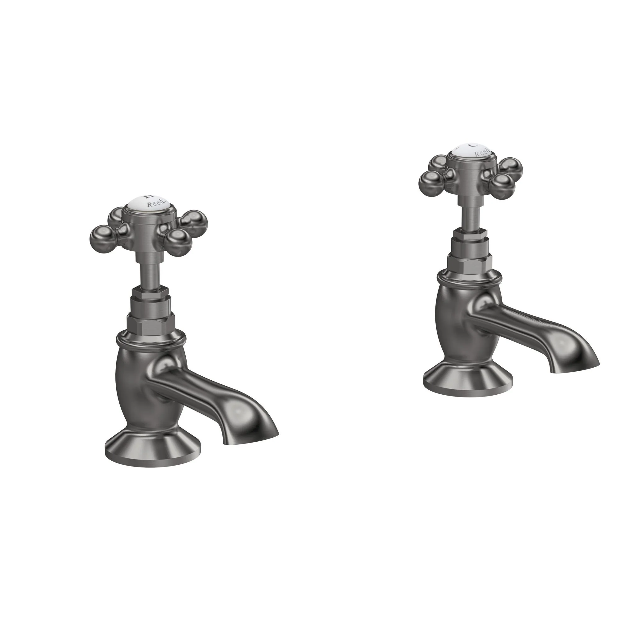 Hudson Reed White Topaz With Crosshead Basin Taps  - Brushed Pewter - BC701HX