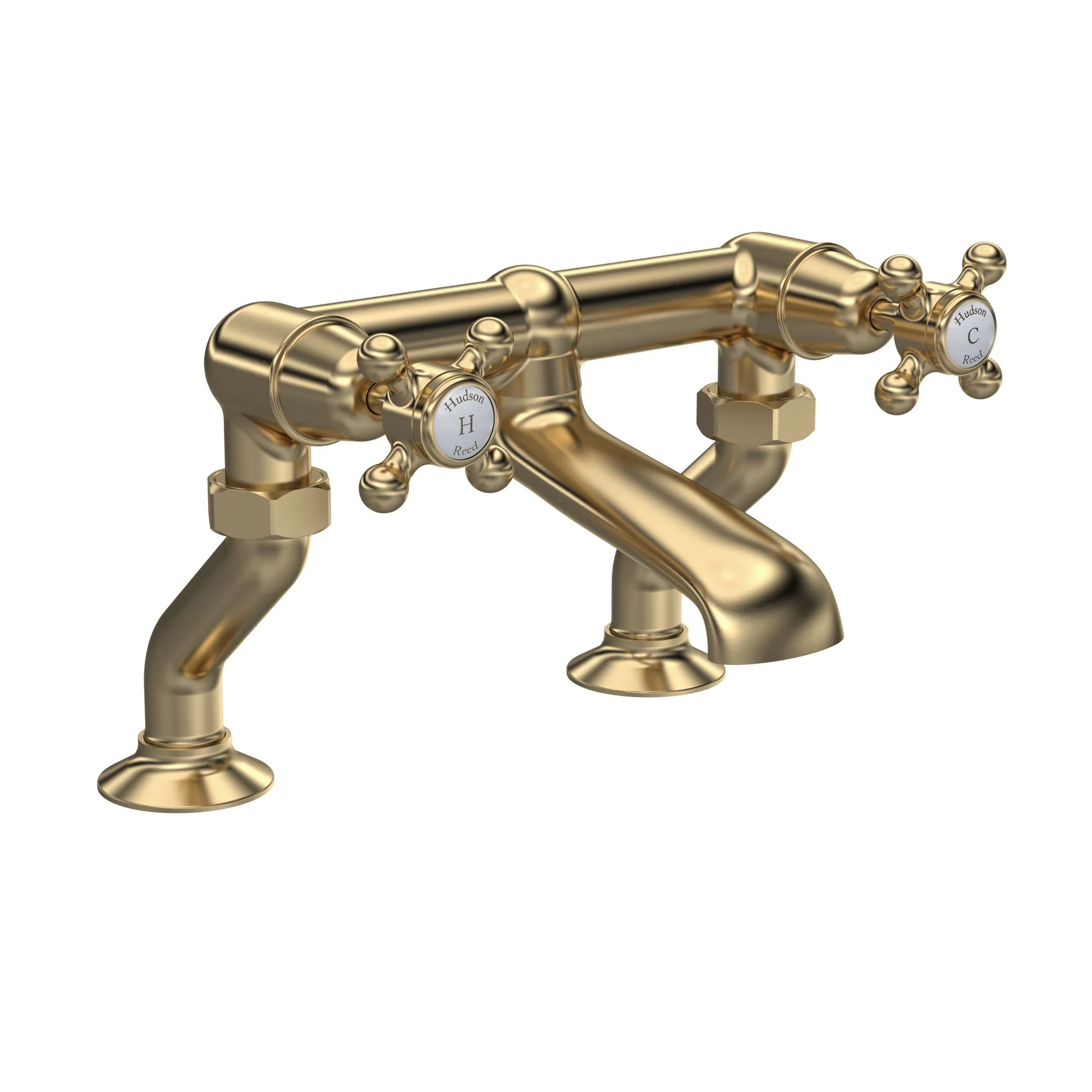 Hudson Reed White Topaz With Crosshead Deck Mounted Bath Filler - Brushed Brass - BC803DX