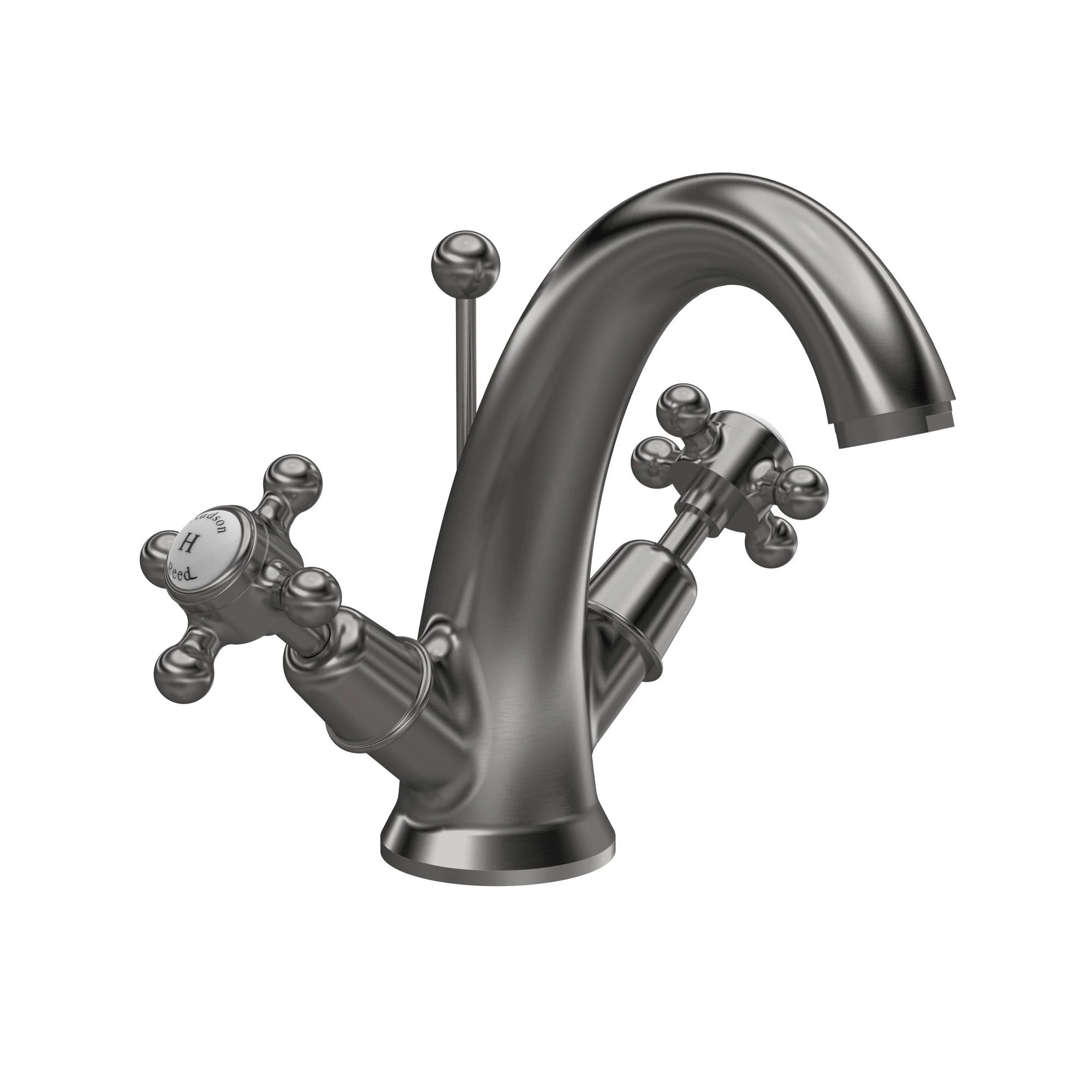 Hudson Reed White Topaz With Crosshead Mono Basin Mixer - Brushed Pewter - BC705DX