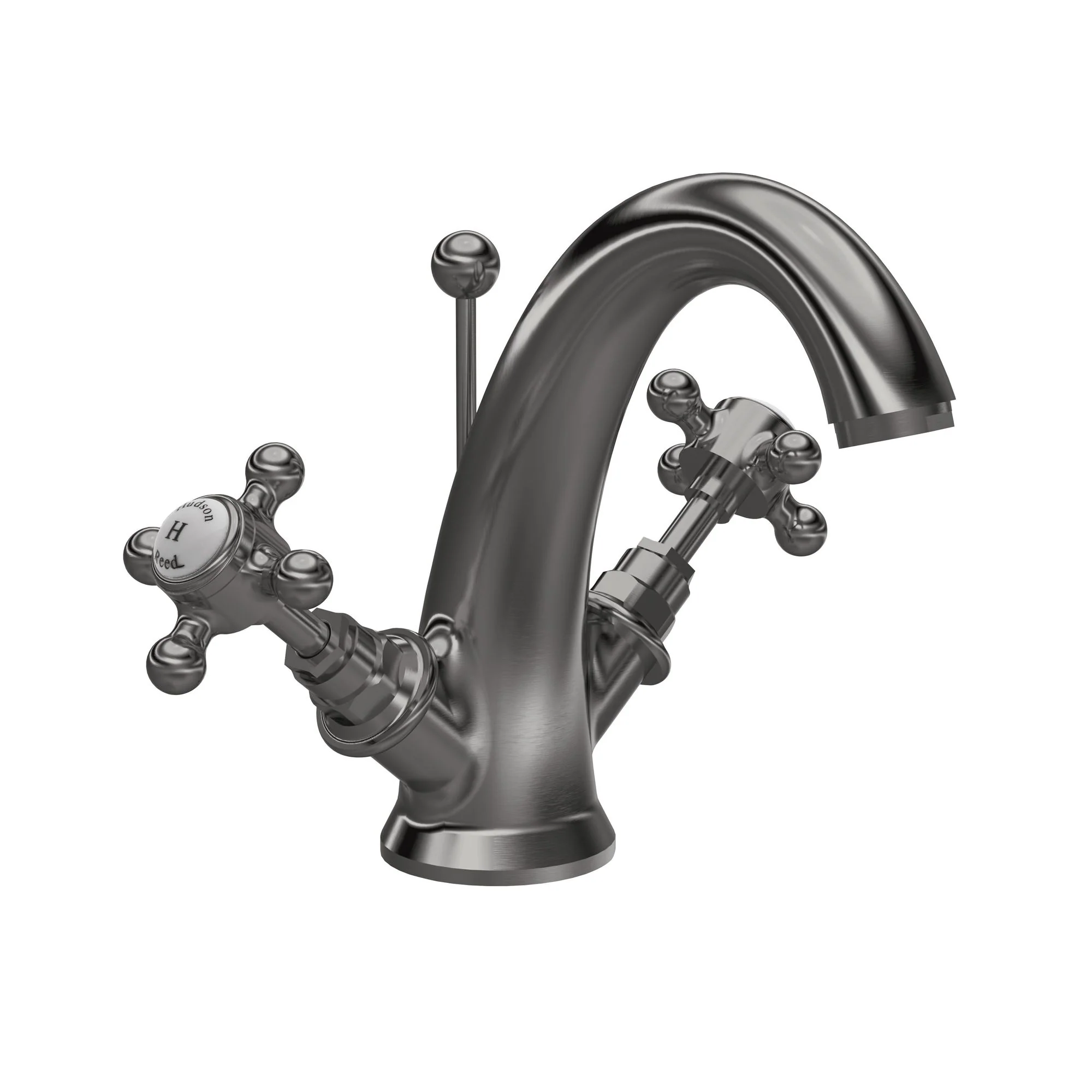Hudson Reed White Topaz With Crosshead Mono Basin Mixer - Brushed Pewter - BC705HX