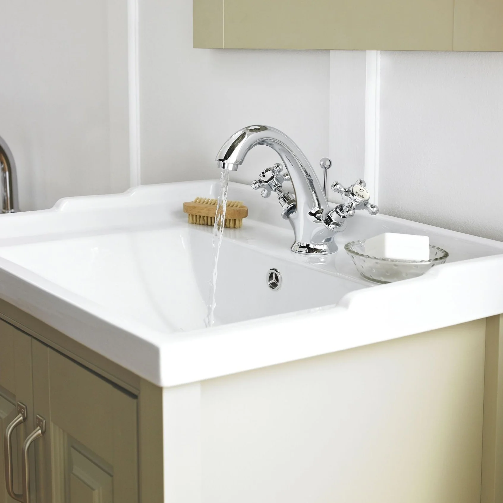 Hudson Reed White Topaz With Crosshead Mono Basin Mixer - Chrome / White - BC305HX - Image 2