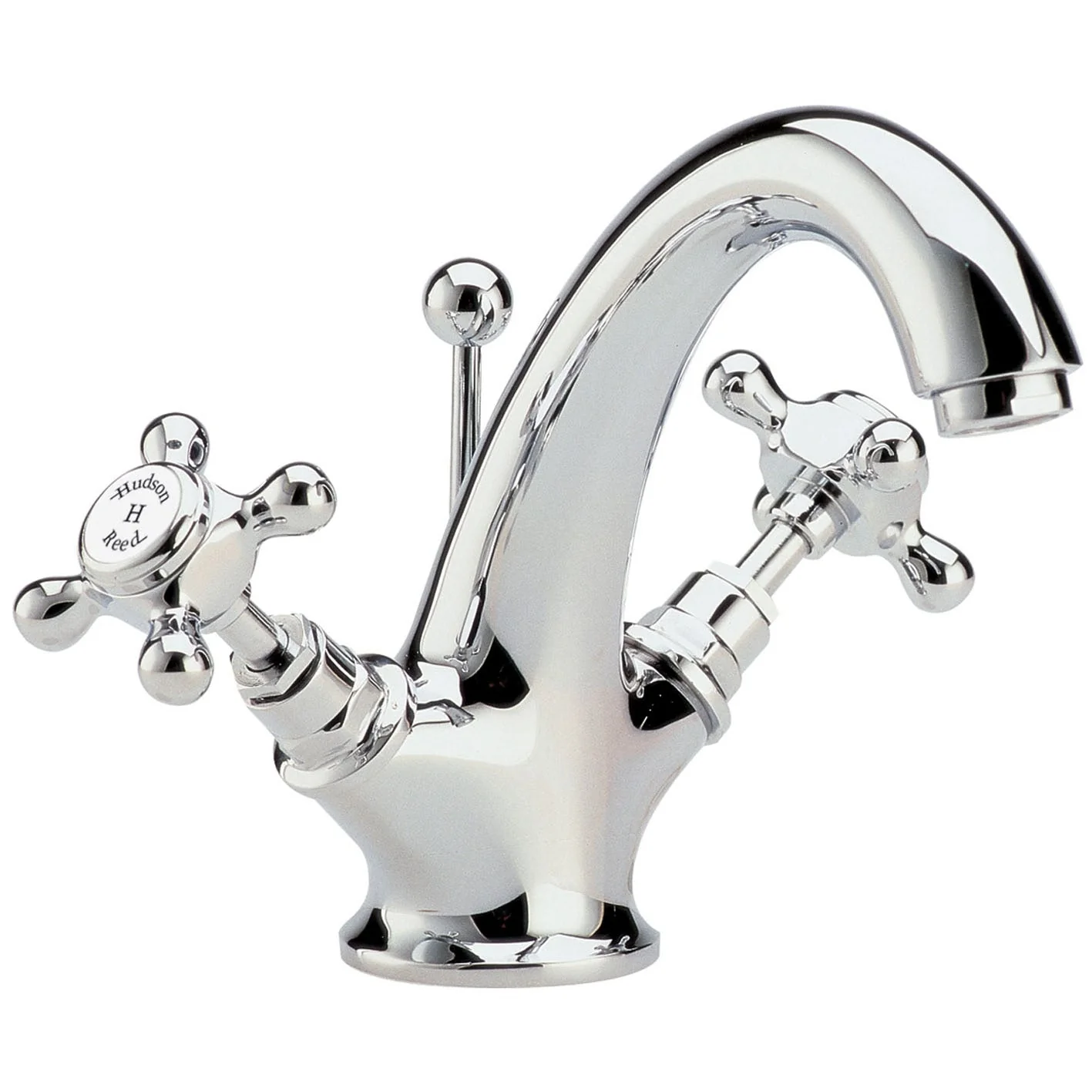 Hudson Reed White Topaz With Crosshead Mono Basin Mixer - Chrome / White - BC305HX - Image 3