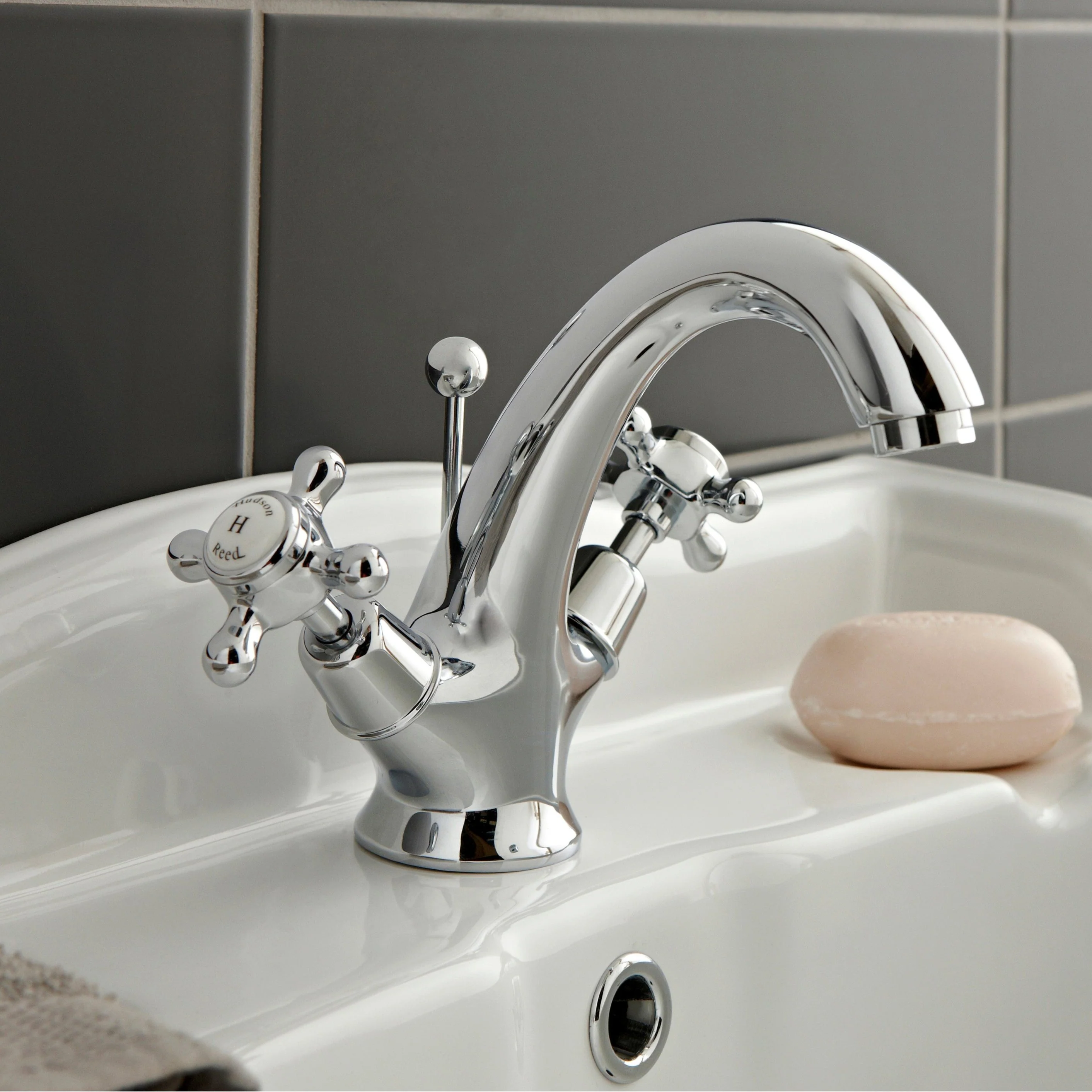 Hudson Reed White Topaz With Crosshead Mono Basin Mixer - Chrome / White - BC305DX