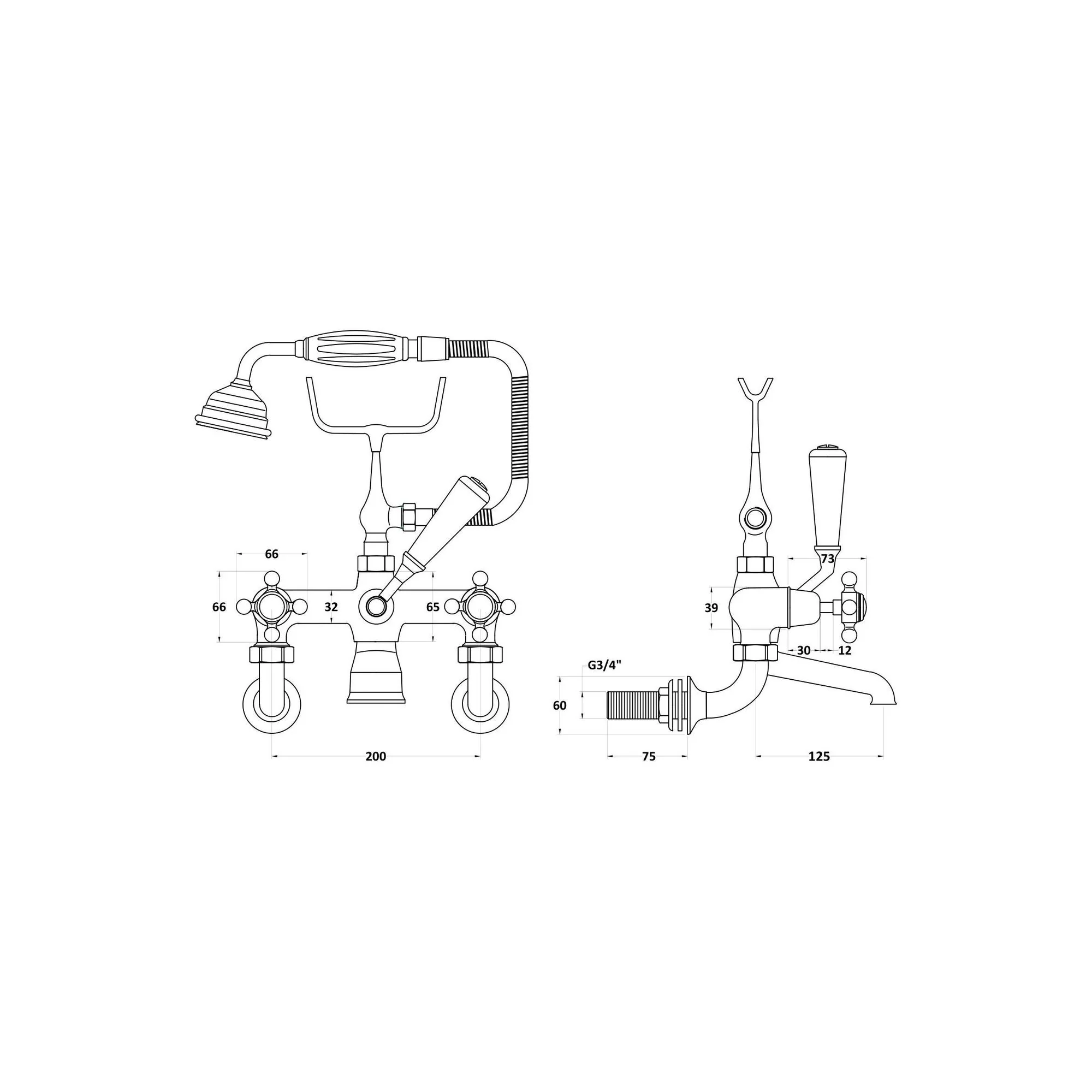 Hudson Reed White Topaz With Crosshead Wall Mounted Bath Shower Mixer - Brushed Pewter - BC704DXWM - Image 2