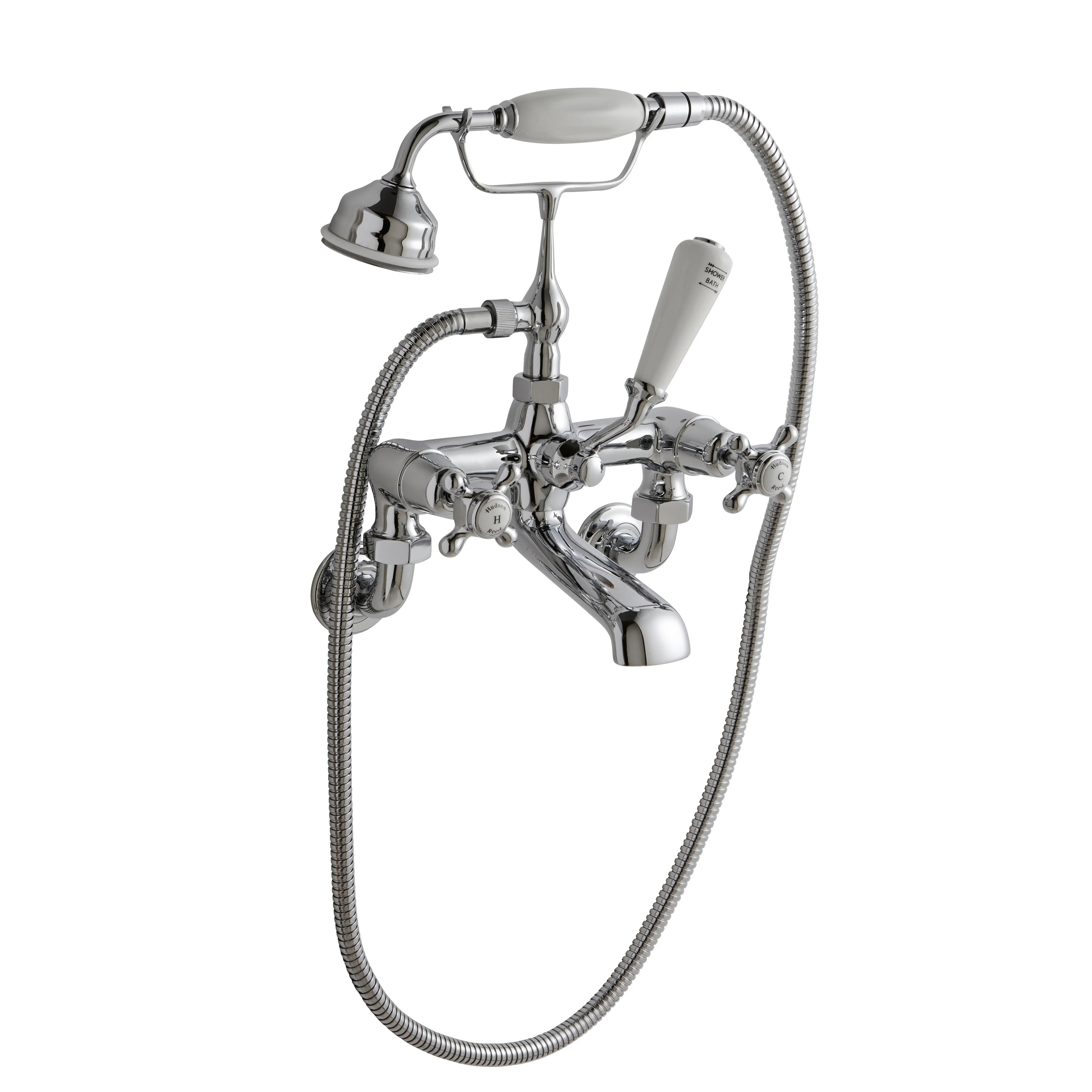 Hudson Reed White Topaz With Crosshead Wall Mounted Bath Shower Mixer - Chrome / White - BC304DXWM