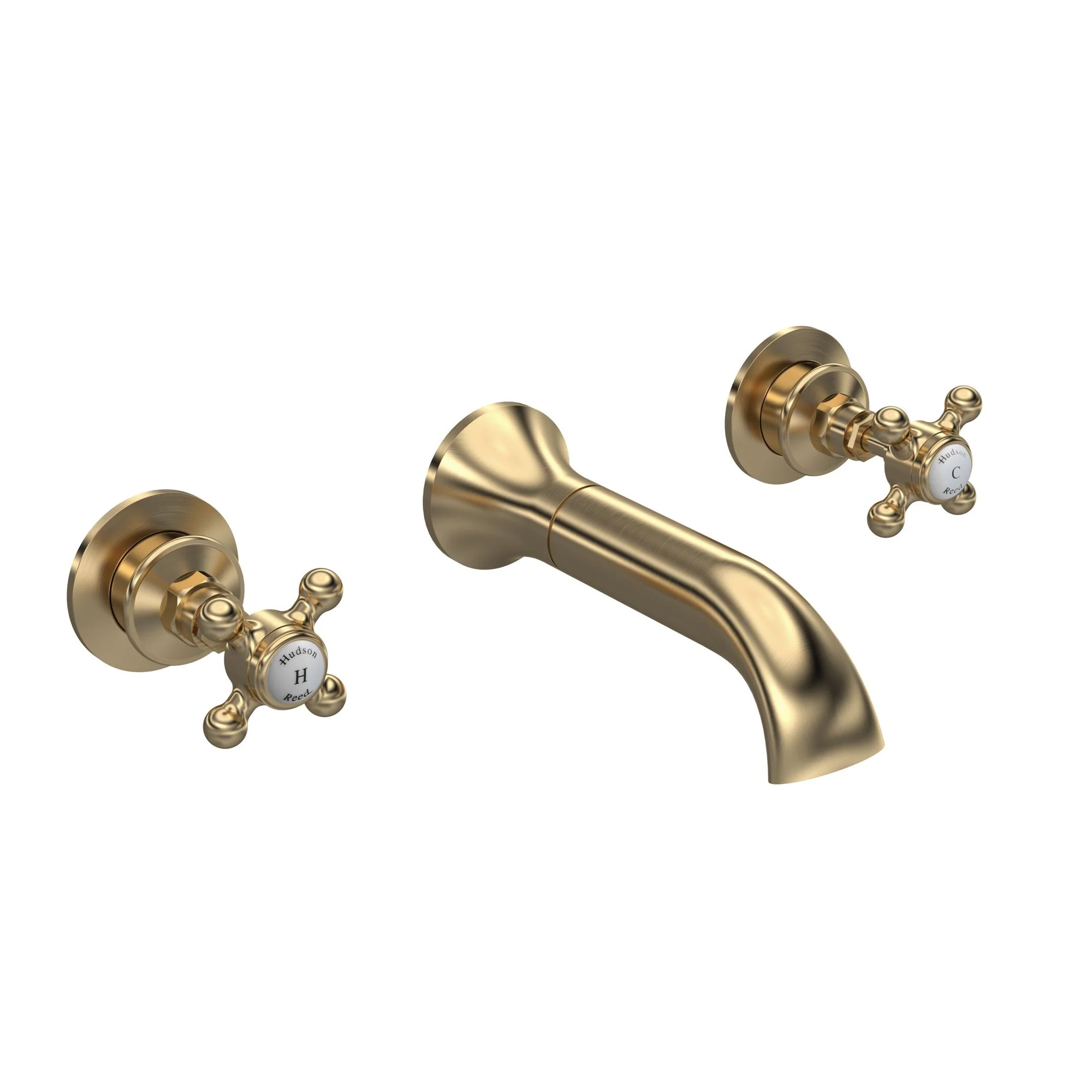 Hudson Reed White Topaz With Crosshead Wall Mounted Bath Spout & Stop Taps - Brushed Brass - BC809HX