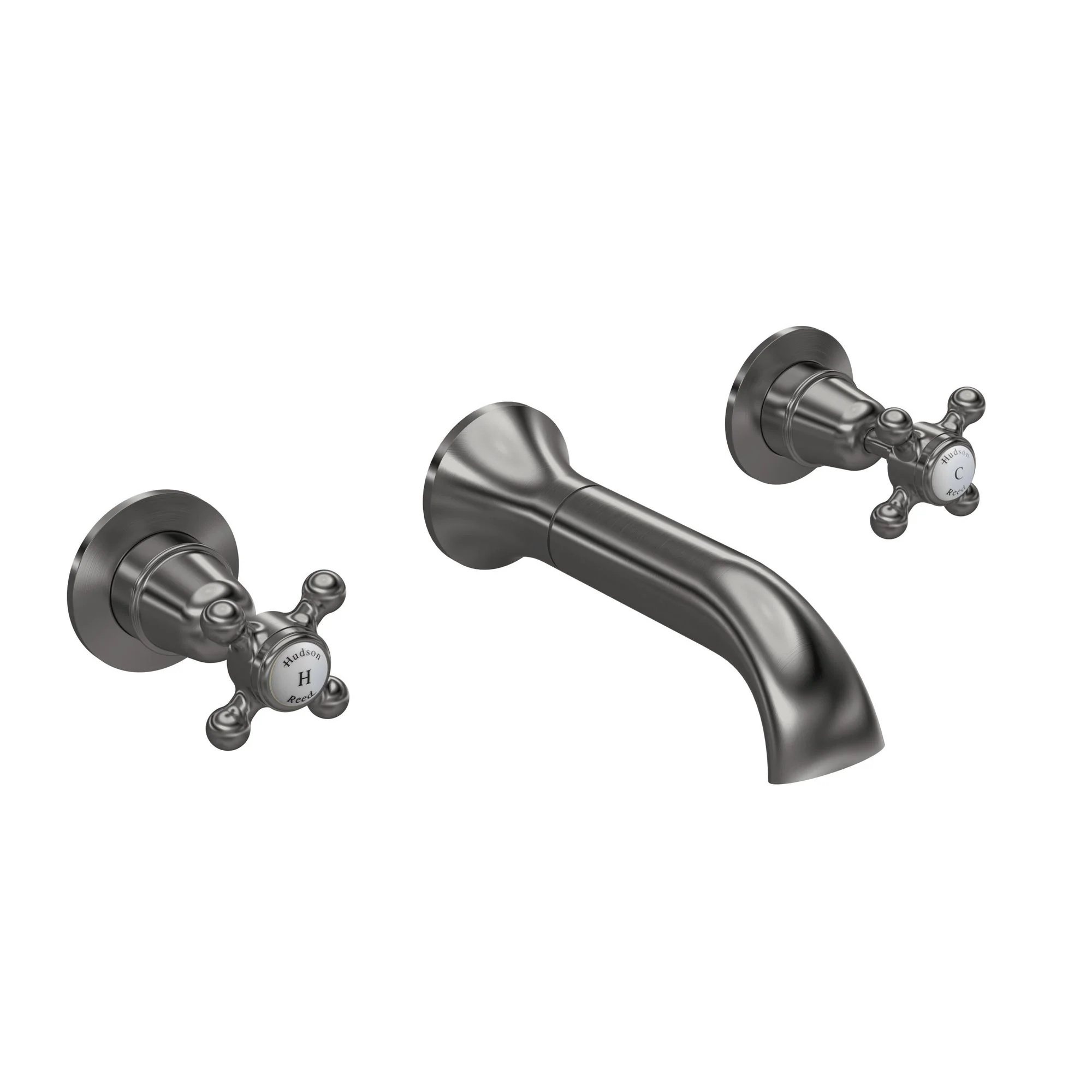 Hudson Reed White Topaz With Crosshead Wall Mounted Bath Spout - Brushed Pewter - BC709DX