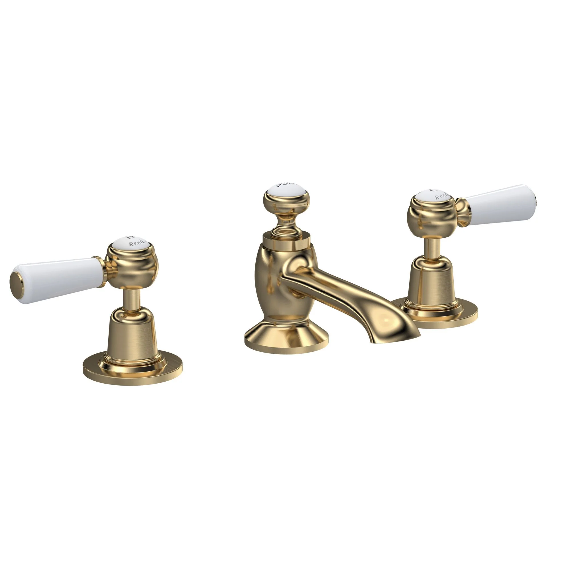 Hudson Reed White Topaz With Lever 3 Tap Hole Basin Mixer - Brushed Brass - BC807DL