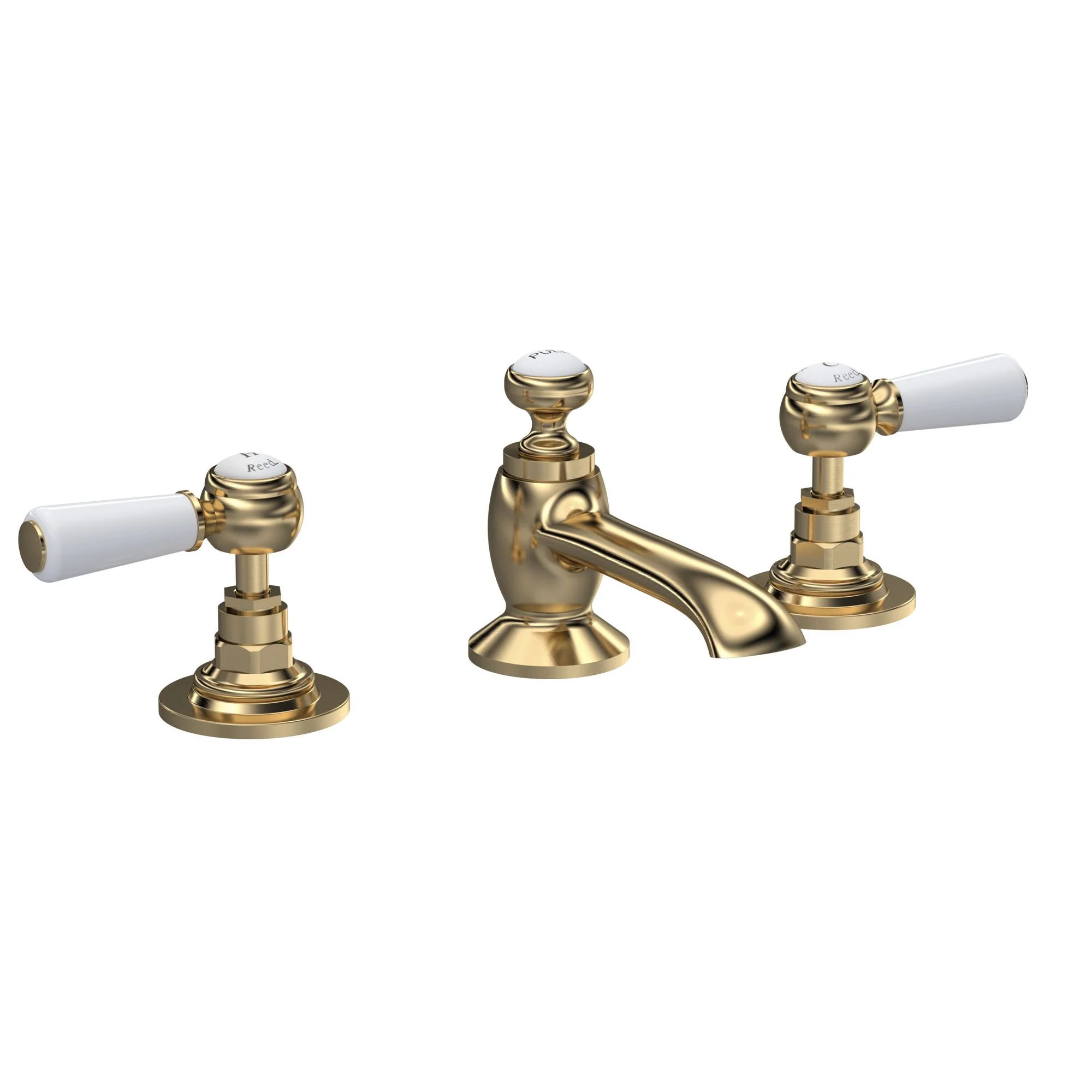 Hudson Reed White Topaz With Lever 3 Tap Hole Basin Mixer - Brushed Brass - BC807HL