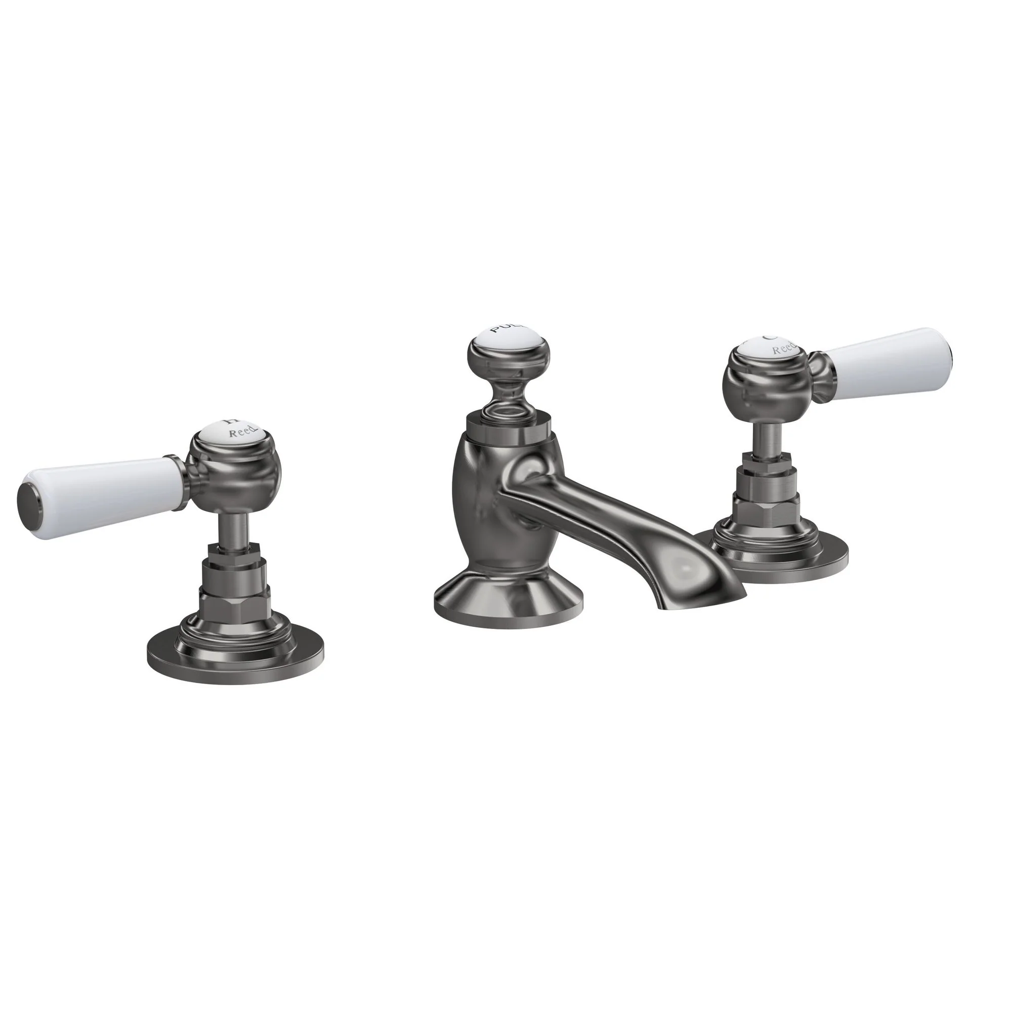 Hudson Reed White Topaz With Lever 3 Tap Hole Basin Mixer - Brushed Pewter - BC707HL