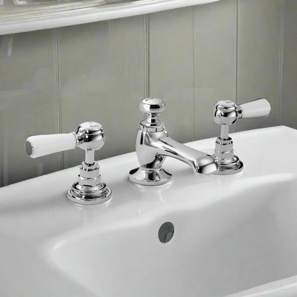 Hudson Reed White Topaz With Lever 3 Tap Hole Basin Mixer - Chrome / White - BC307HL