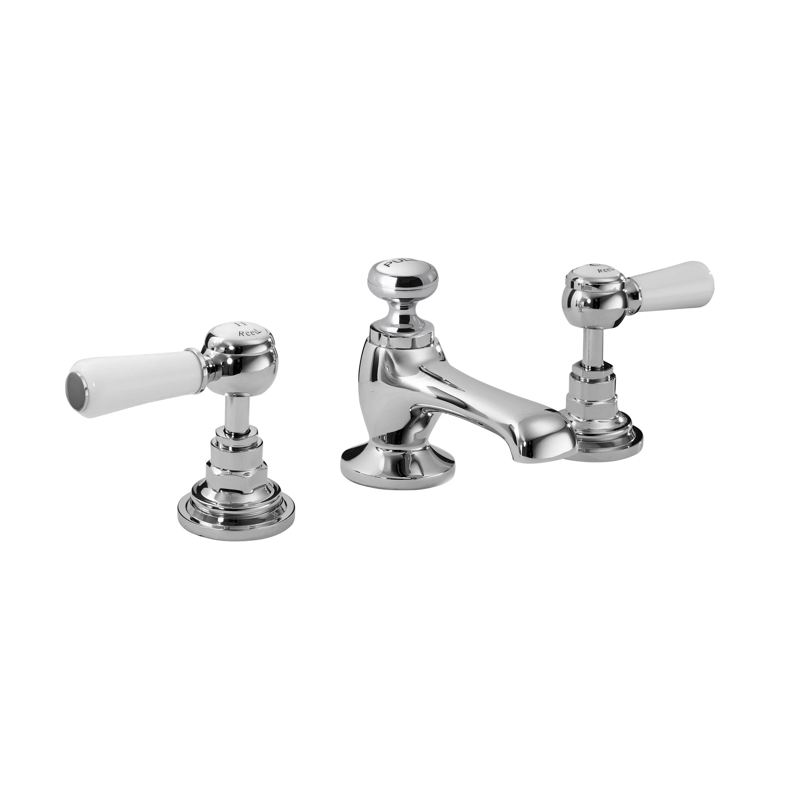 Hudson Reed White Topaz With Lever 3 Tap Hole Basin Mixer - Chrome / White - BC307HL - Image 2