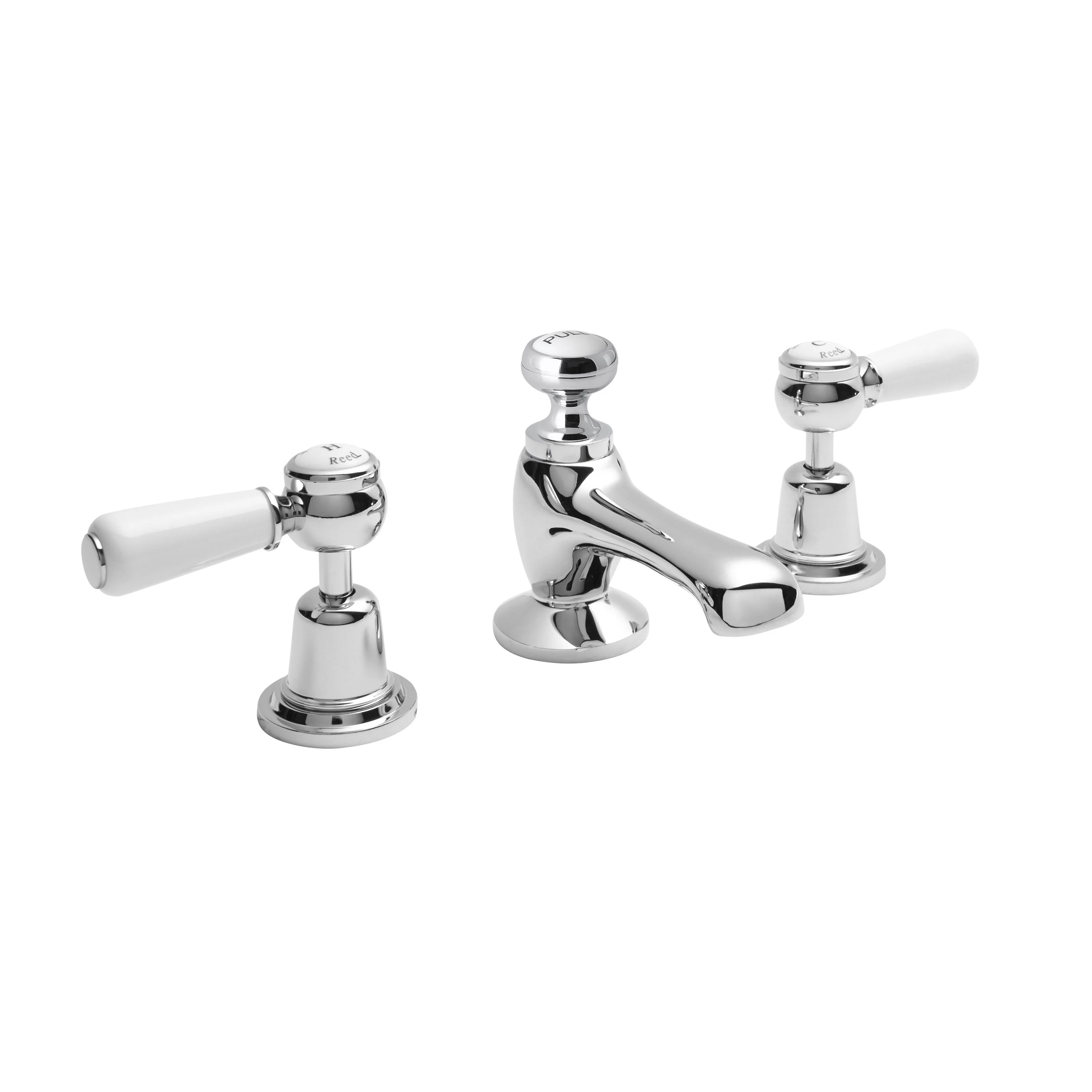Hudson Reed White Topaz With Lever 3 Tap Hole Basin Mixer - Chrome / White - BC307DL - Image 2