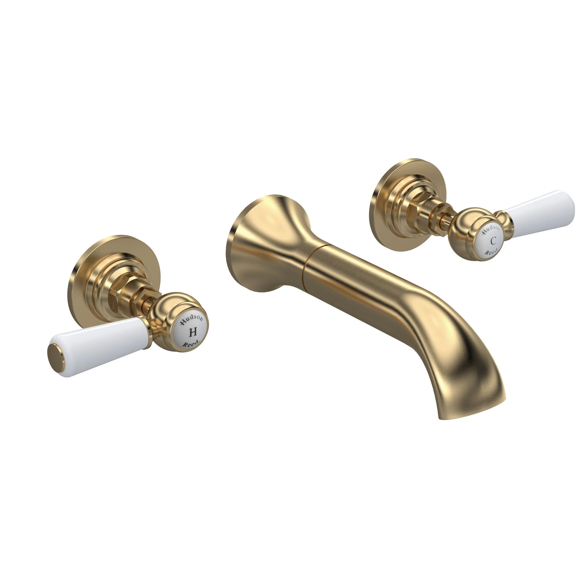 Hudson Reed White Topaz With Lever 3 Tap Hole Wall Mounted Basin Mixer - Brushed Brass - BC817HL