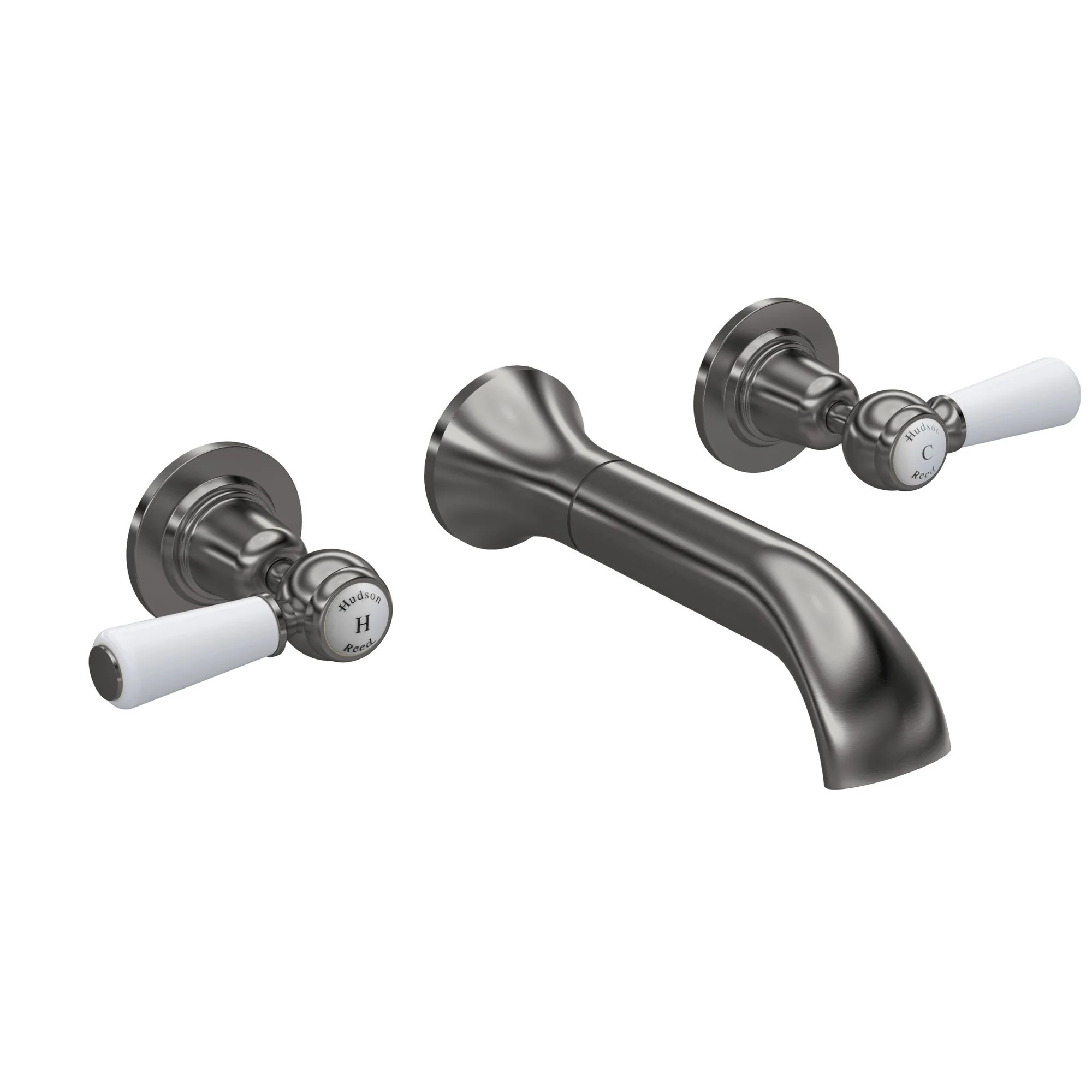 Hudson Reed White Topaz With Lever 3 Tap Hole Wall Mounted Basin Mixer - Brushed Pewter - BC717DL