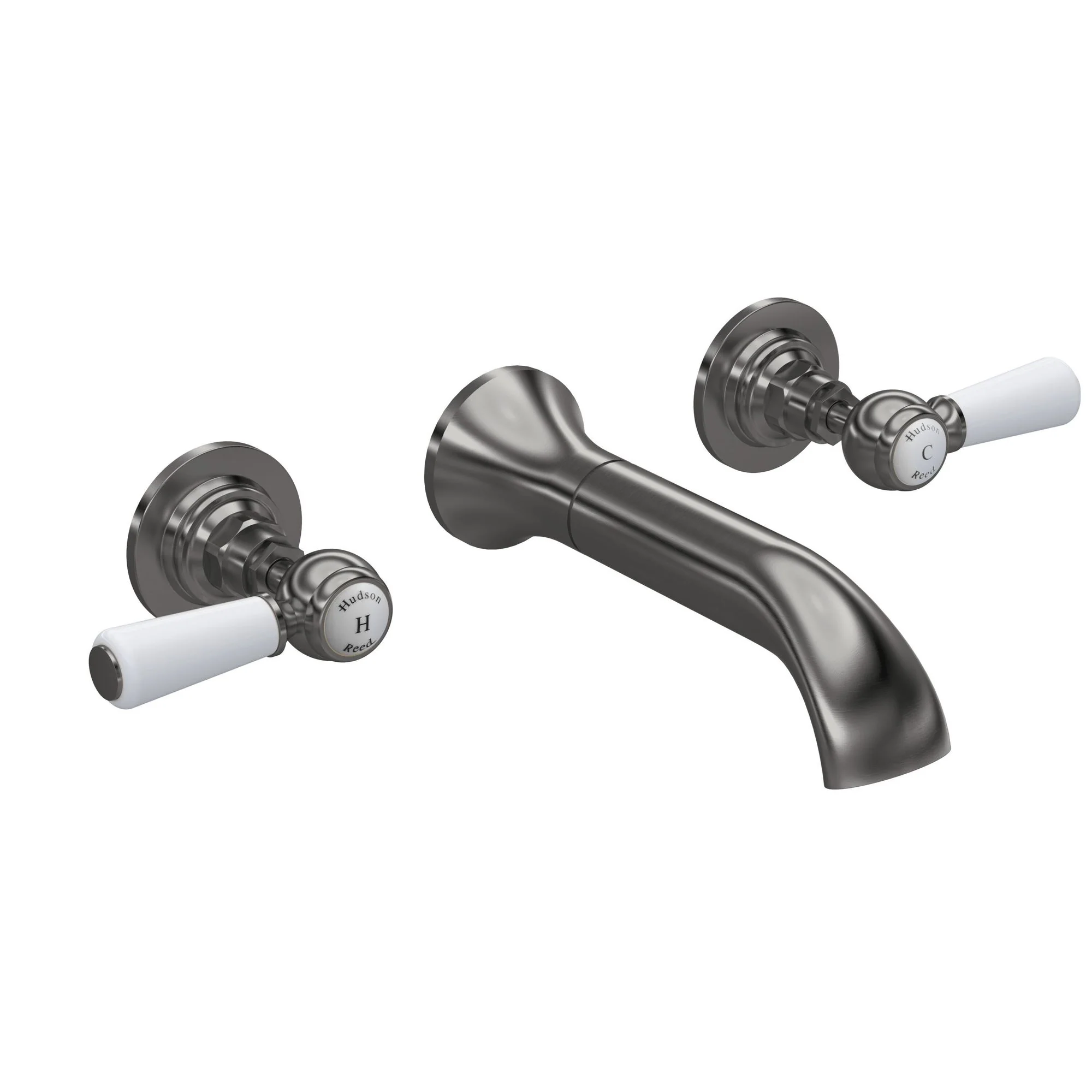 Hudson Reed White Topaz With Lever 3 Tap Hole Wall Mounted Basin Mixer - Brushed Pewter - BC717HL
