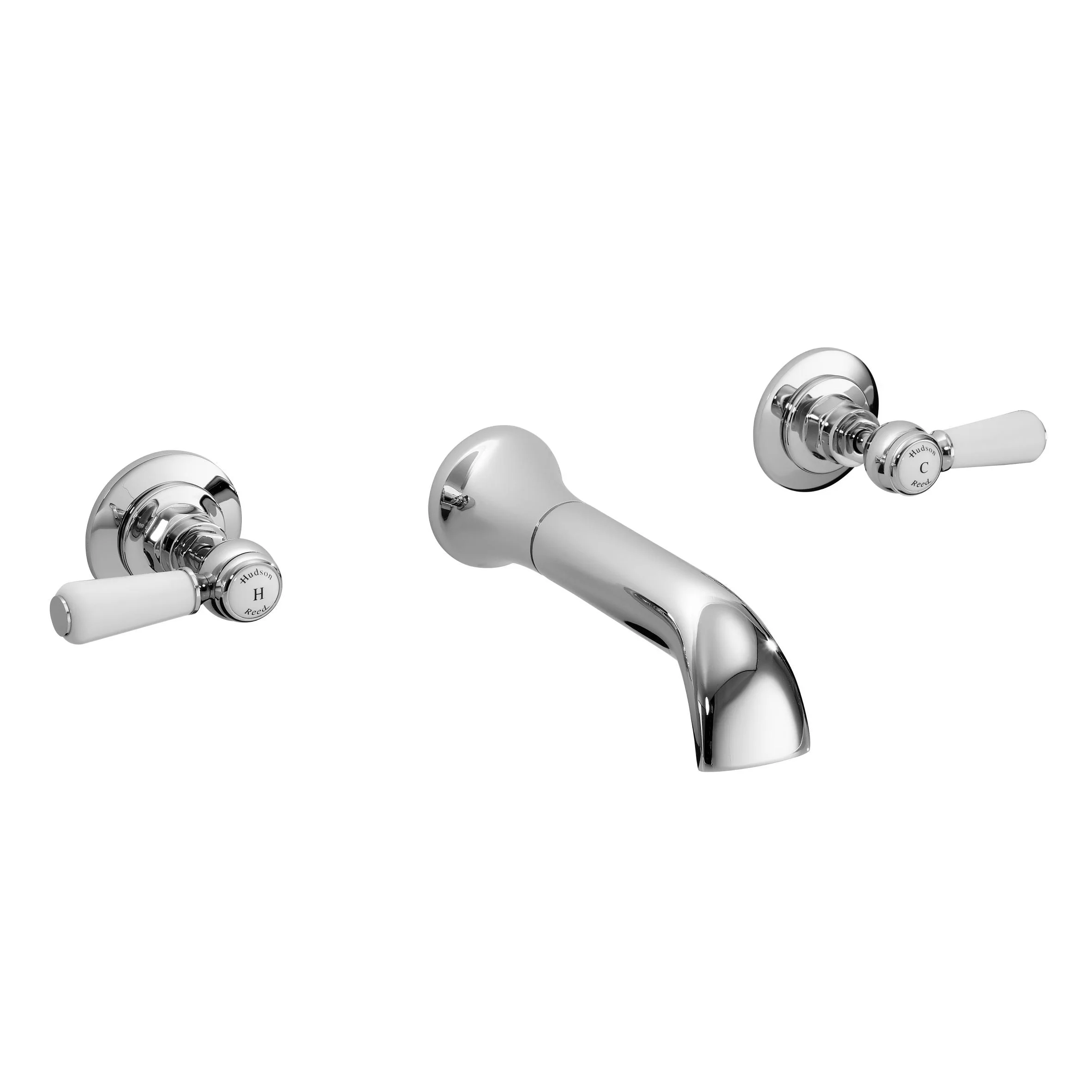 Hudson Reed White Topaz With Lever 3 Tap Hole Wall Mounted Basin Mixer - Chrome - BC317HL